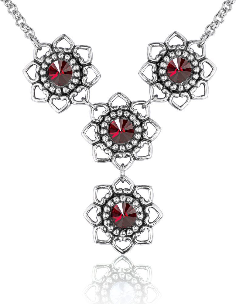 LUISIA® Kette mit Anhänger Halskette "Leandra" mit Herzblüten mit Swarovski® Elements (inkl. Schmuckbox)