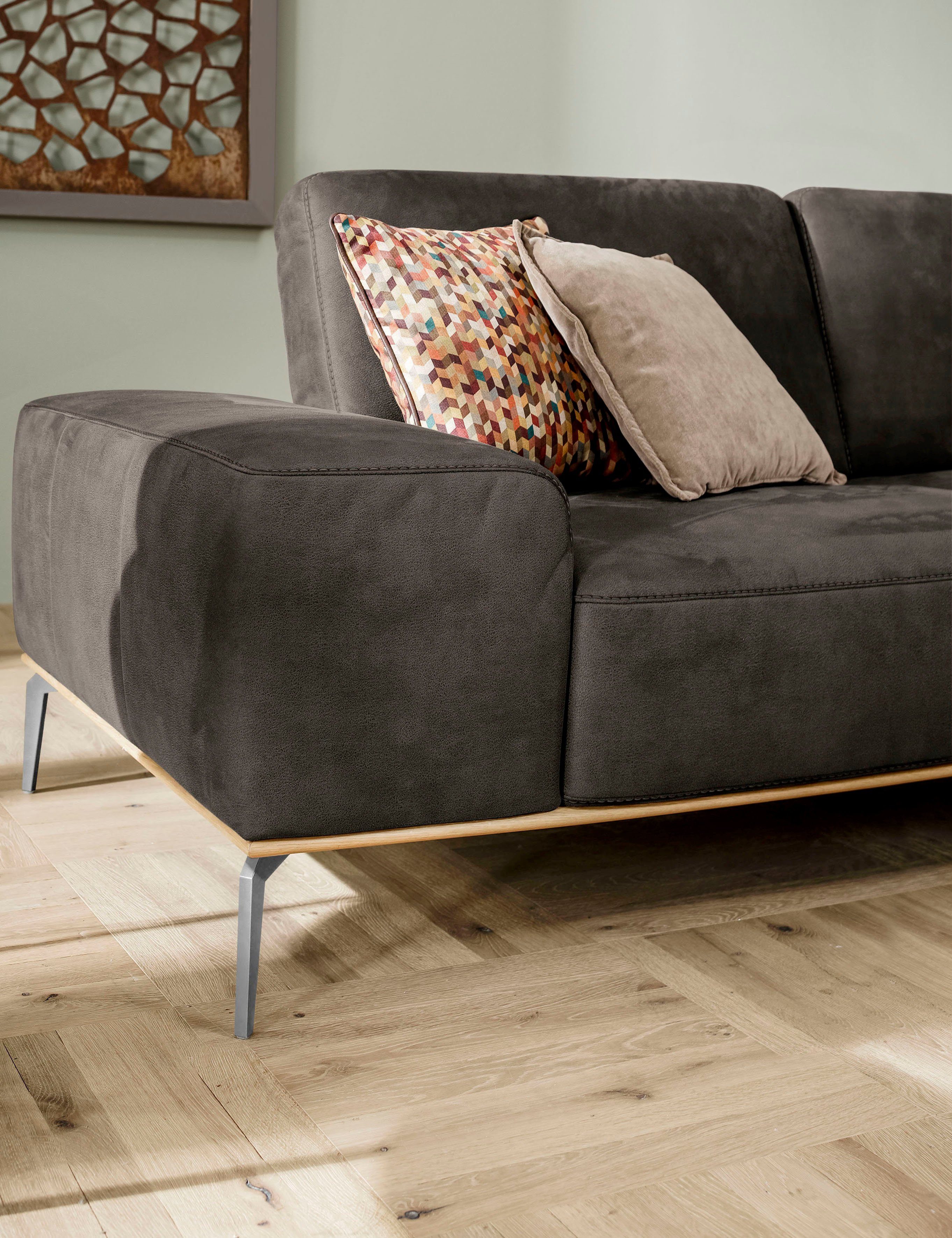 Holzsockel, Chrom Ecksofa mit elegantem 319 W.SCHILLIG glänzend, run, Füße in cm Breite