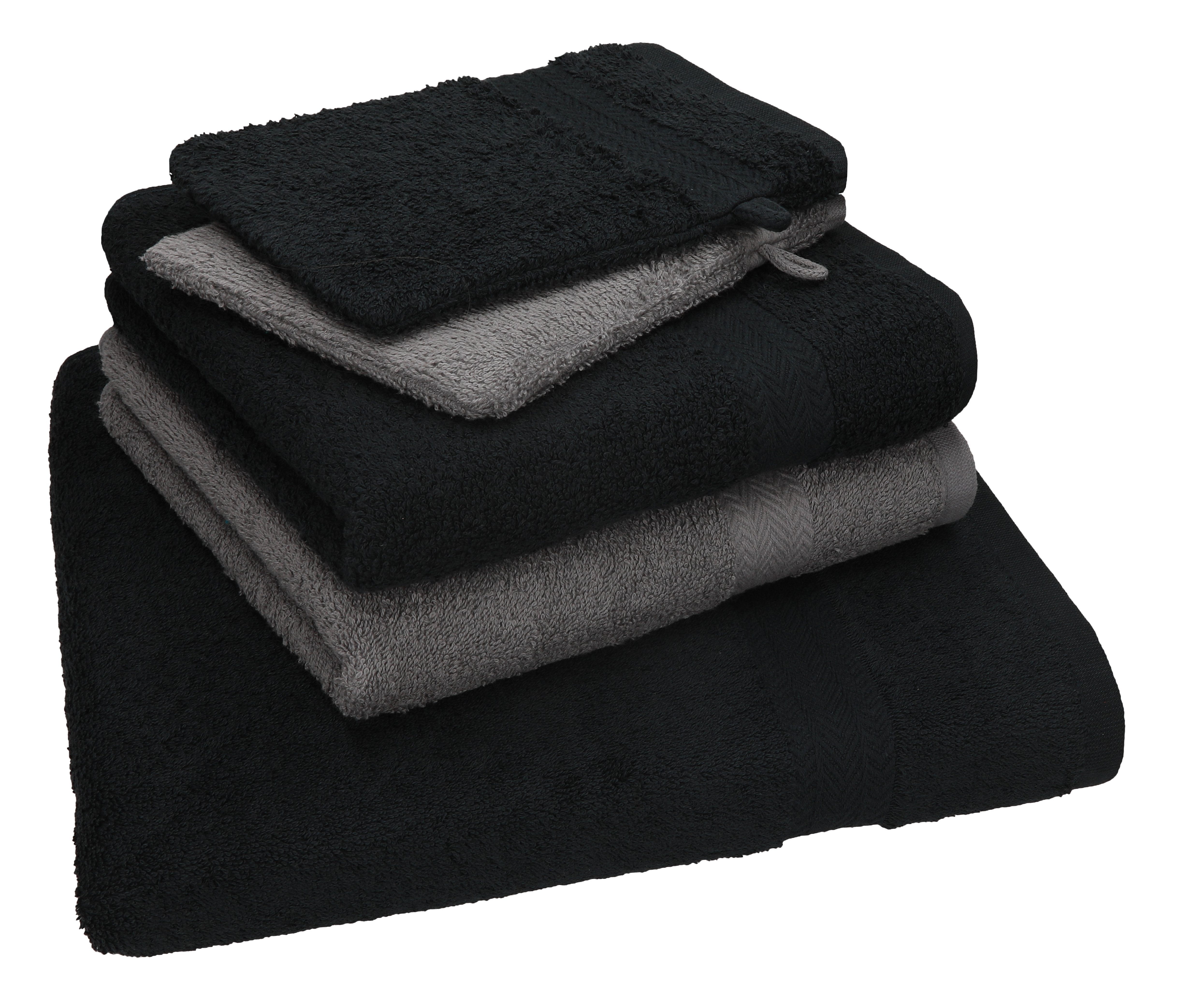 Baumwolle 100% Pack TLG. Baumwolle, 2 Waschhandschuhe, Single Betz Handtuch Betz 5 Handtuch Set 1 Handtücher Duschtuch Set 2 schwarz (5-tlg)