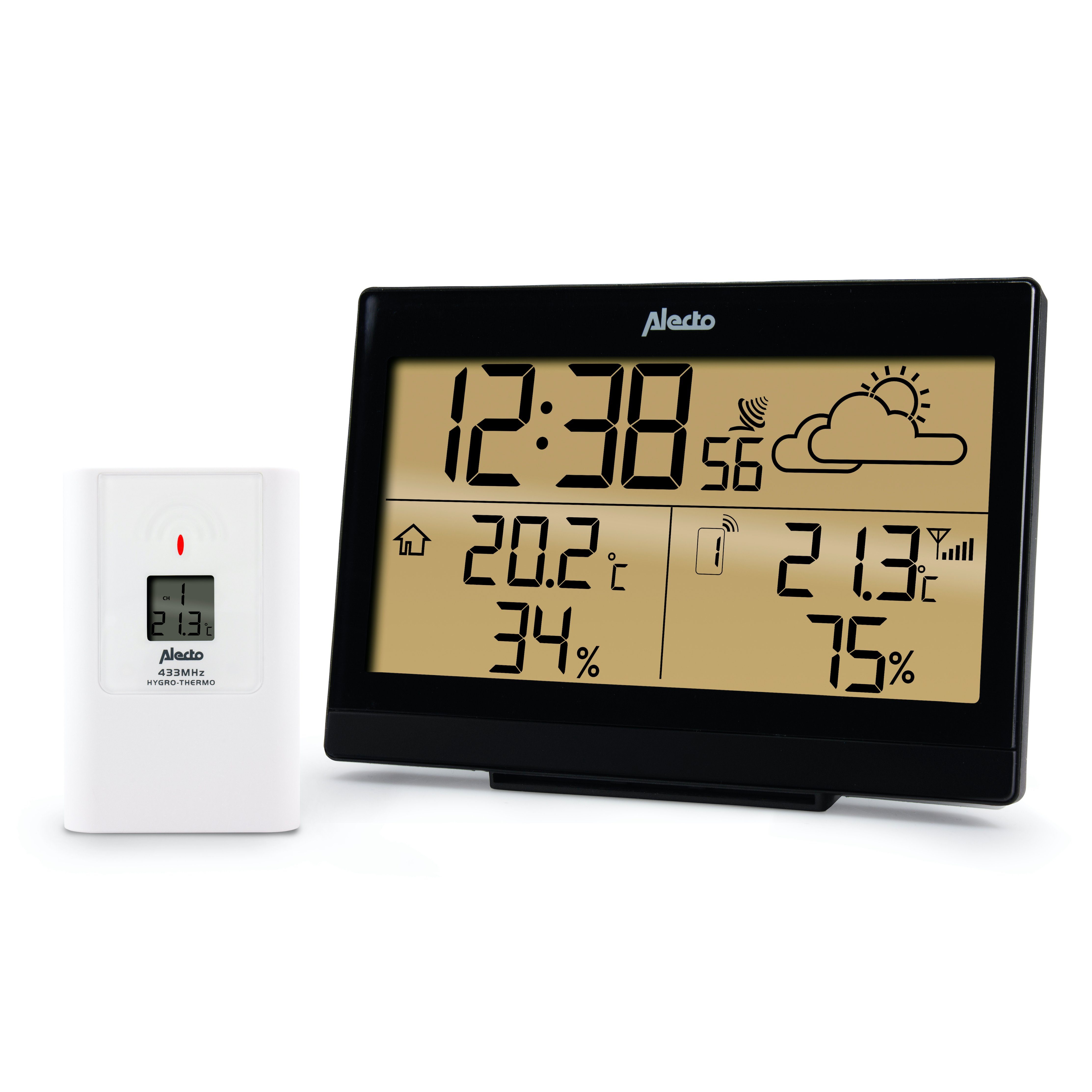 Alecto WS-2300 Wetterstation (Weerstation Binnenunit (Scherm) Draadloze Buitenunit (Sensor) Batterien AA 4x Handgriff NL / FR / DE / EN, Funk-Außensensor, XXL-Display, individuelle Temperaturalarmfunktion)