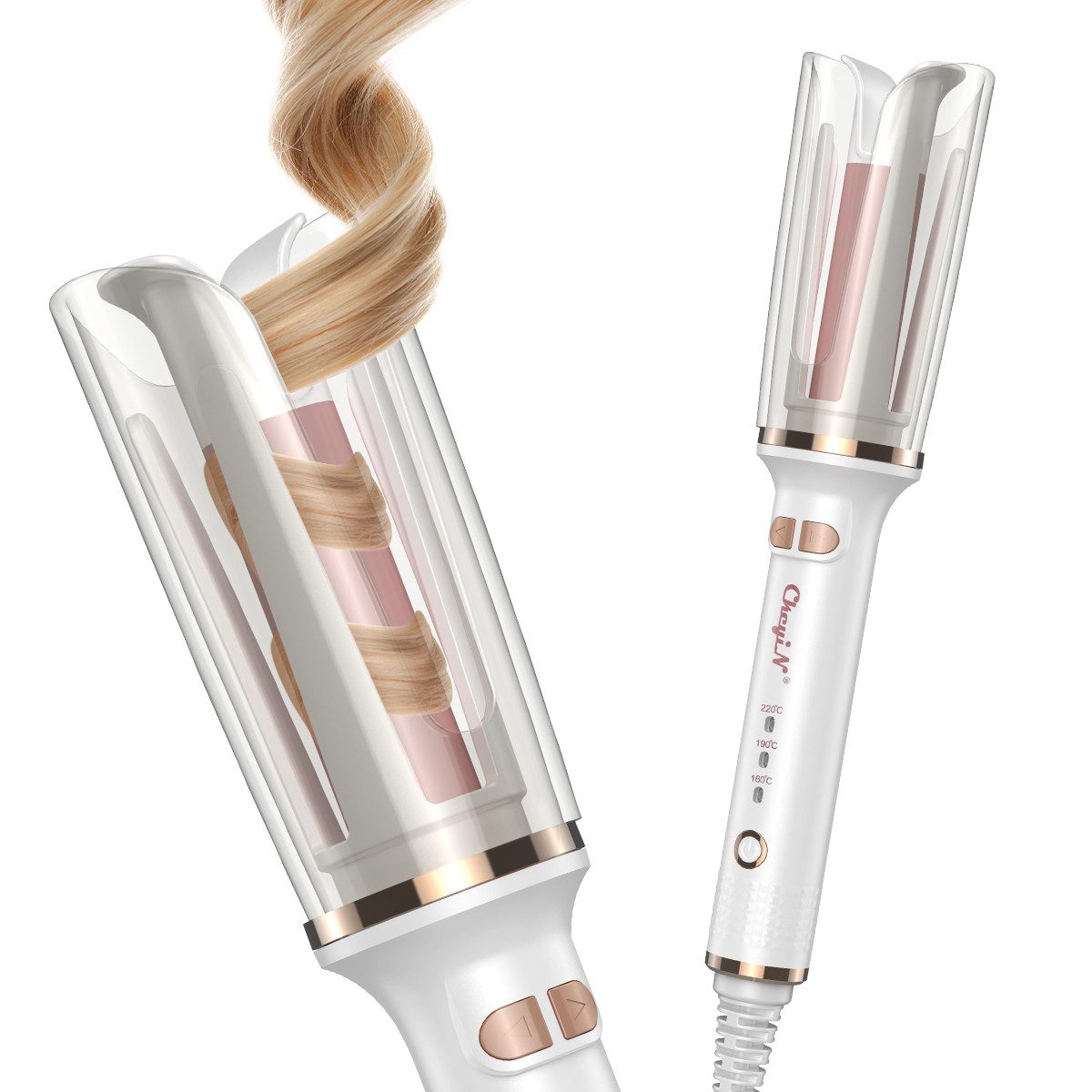CkeyiN Lockendreher automatischer Lockenstab 25mm mit transparentem Hitzeschild, Keramik-Beschichtung, PTC-Technologie, Vier-Ecken-Magic-Grip-Design