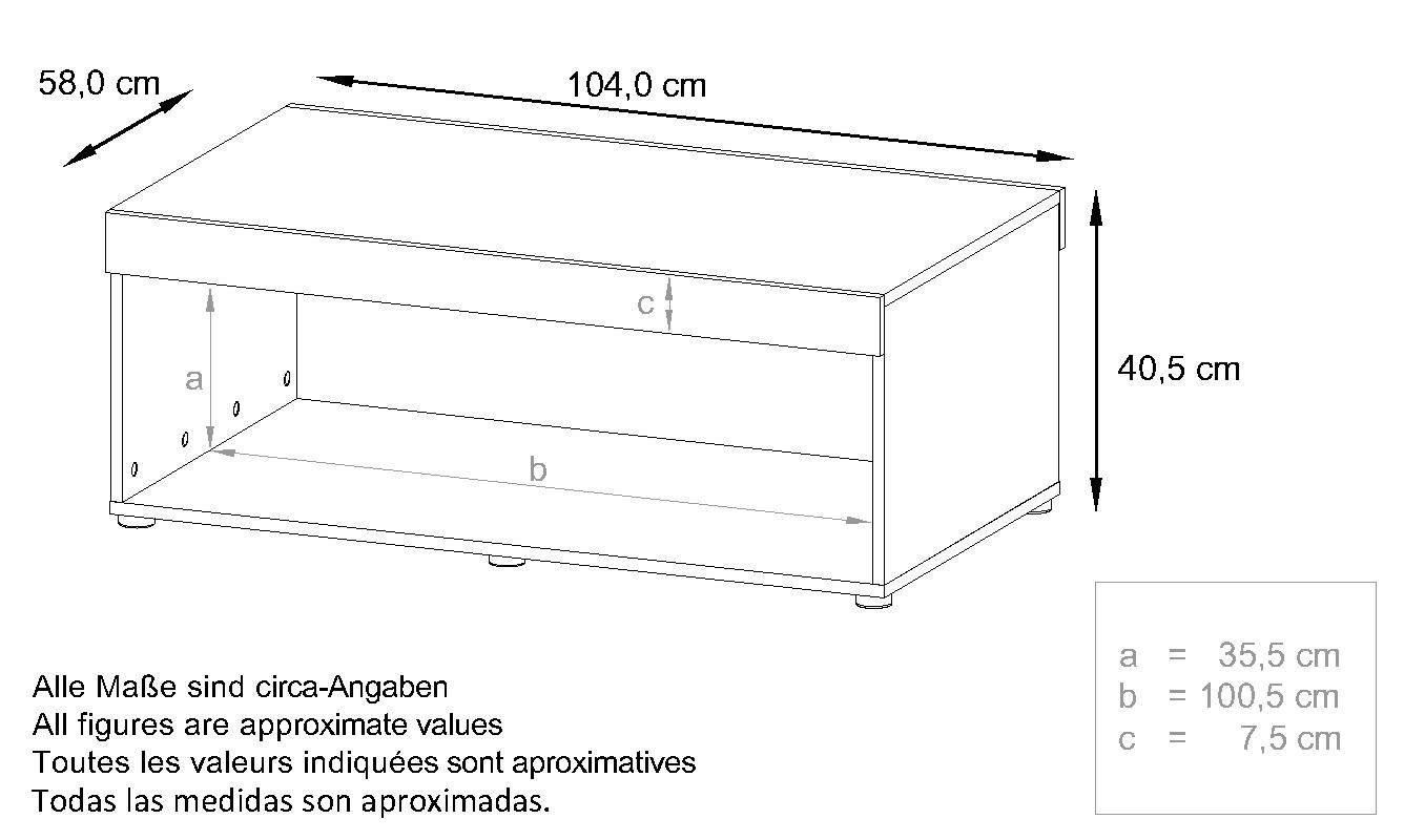 Tischplatte Blenden (Wohnzimmertisch, Schwarz Denim x Pure (104 Couchtisch cm) matt/Denim 58 x in in und 40,5 Kastenform), Vladon matt matt