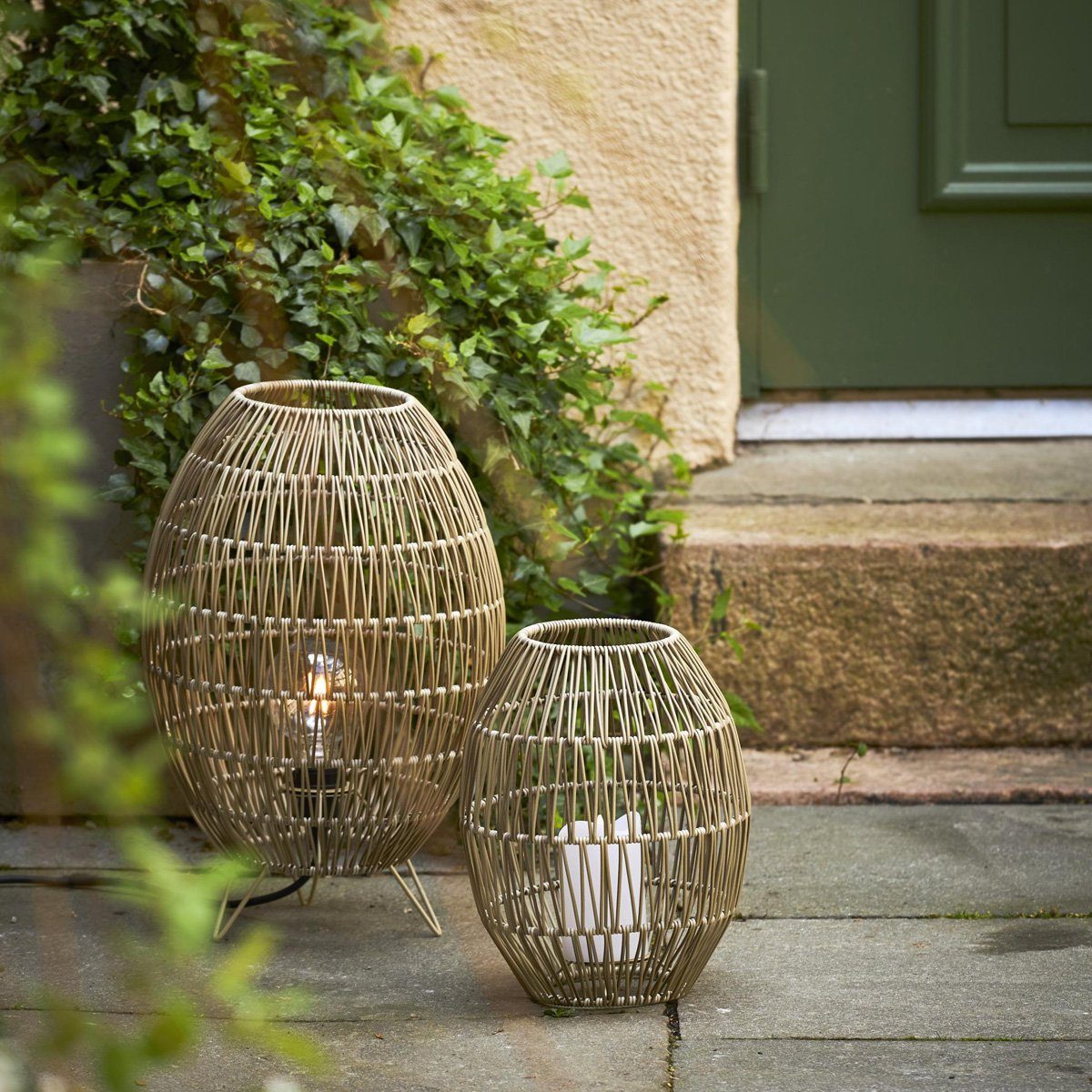 STAR TRADING Lampenschirm Dekoleuchte Lampenschirm Rattan H: 30cm für E27 Fassungen Außen beige