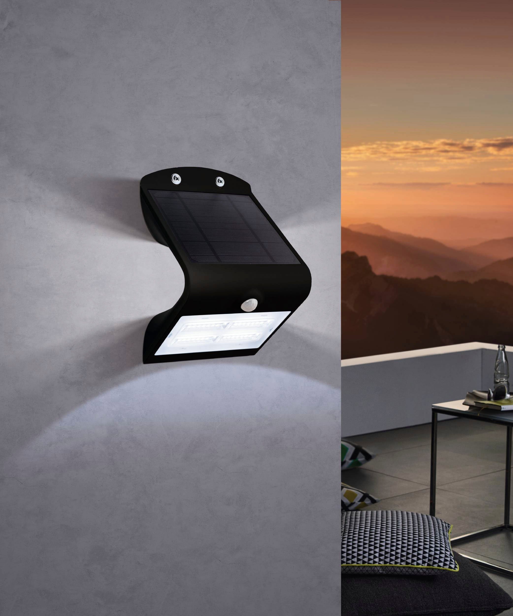 EGLO Wandleuchte LAMOZZO, Bewegungsmelder, LED fest integriert, warmweiß - kaltweiß, Außenlampe, Bewegungsmelder, Solar, Tag & Nacht Sensor, Akku, IP54