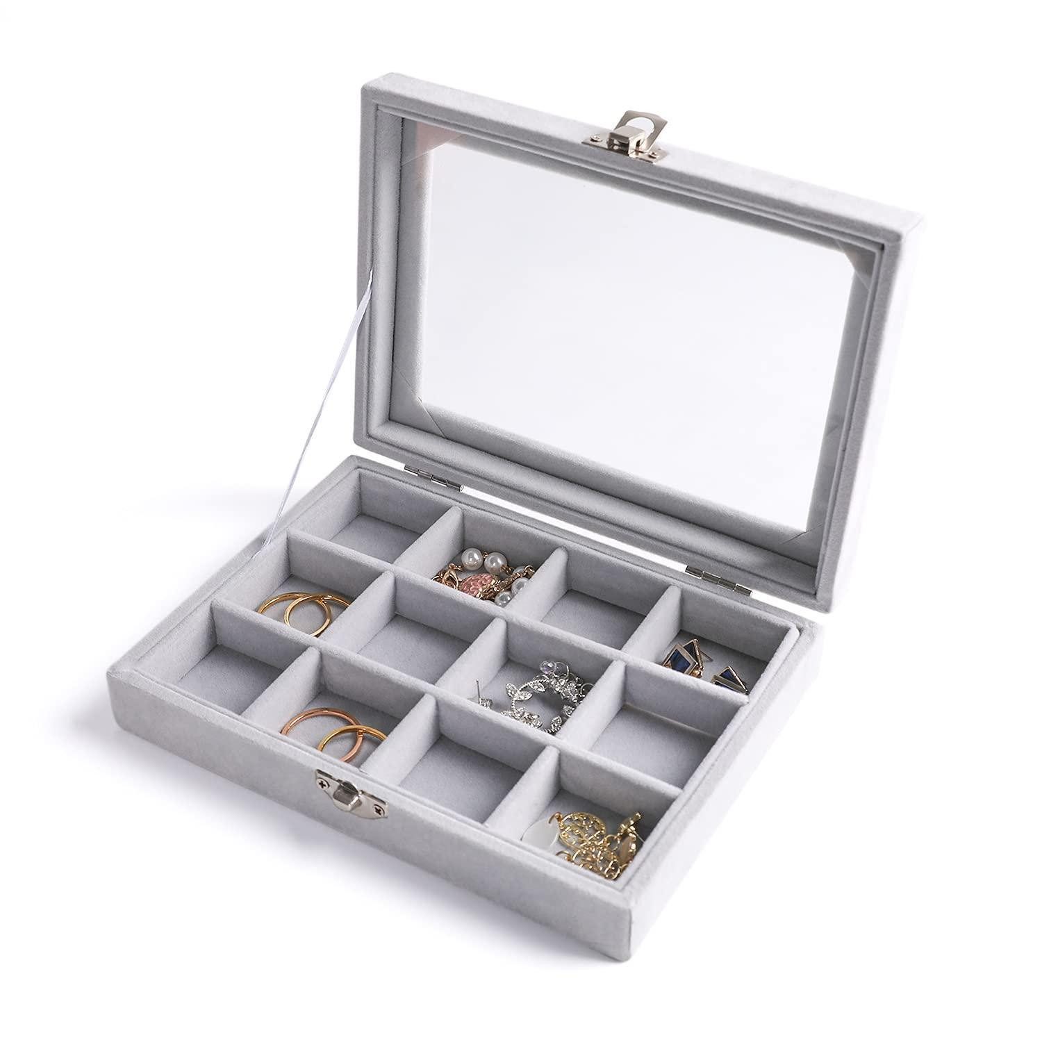 LuxusKollektion Schmuckkasten Ohrring Organizer 12 Fächer Grau (12 St)
