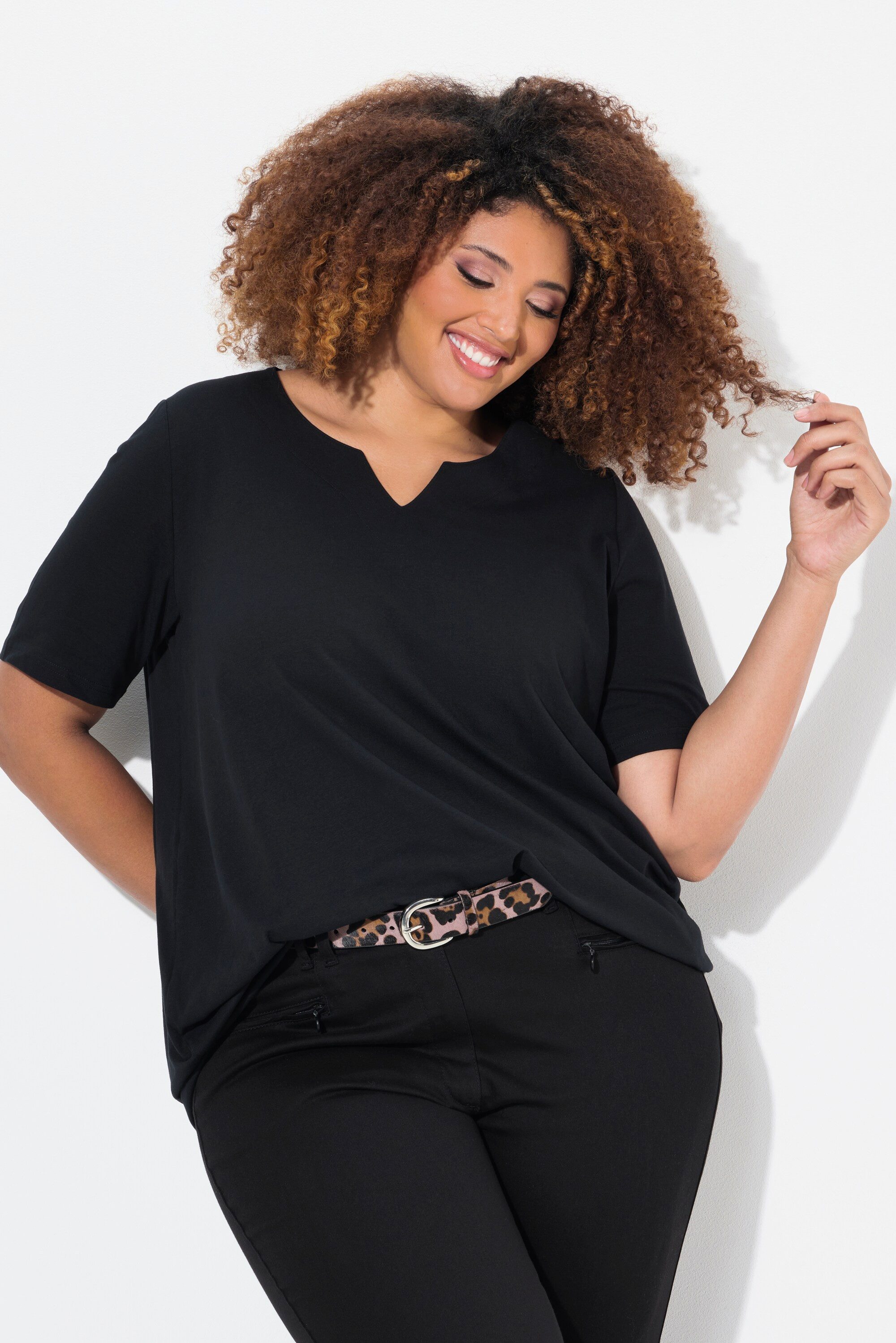 Ulla Popken T-Shirt T-Shirt A-Linie Tunika-Ausschnitt Halbarm – Bild 4 von 5