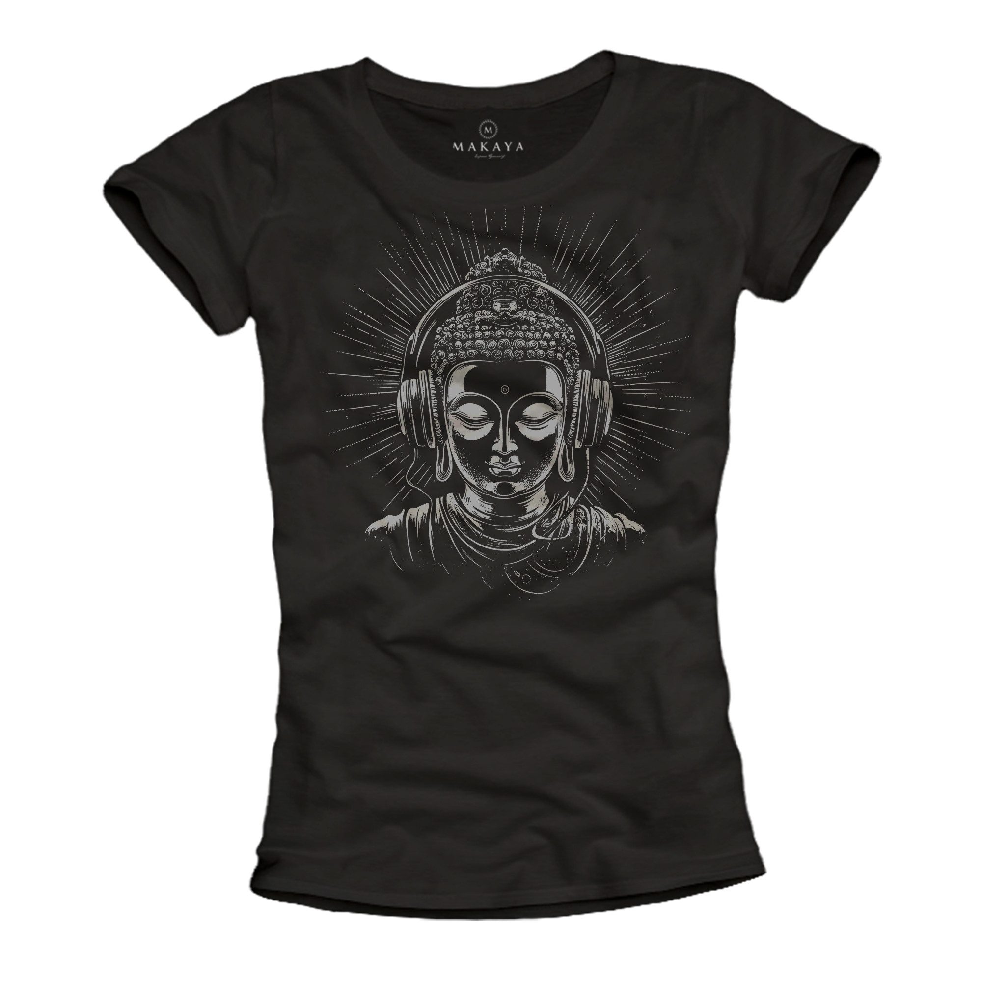 MAKAYA Yogashirt Buddha Kopfhörer Motiv Kurzarm günstig online kaufen