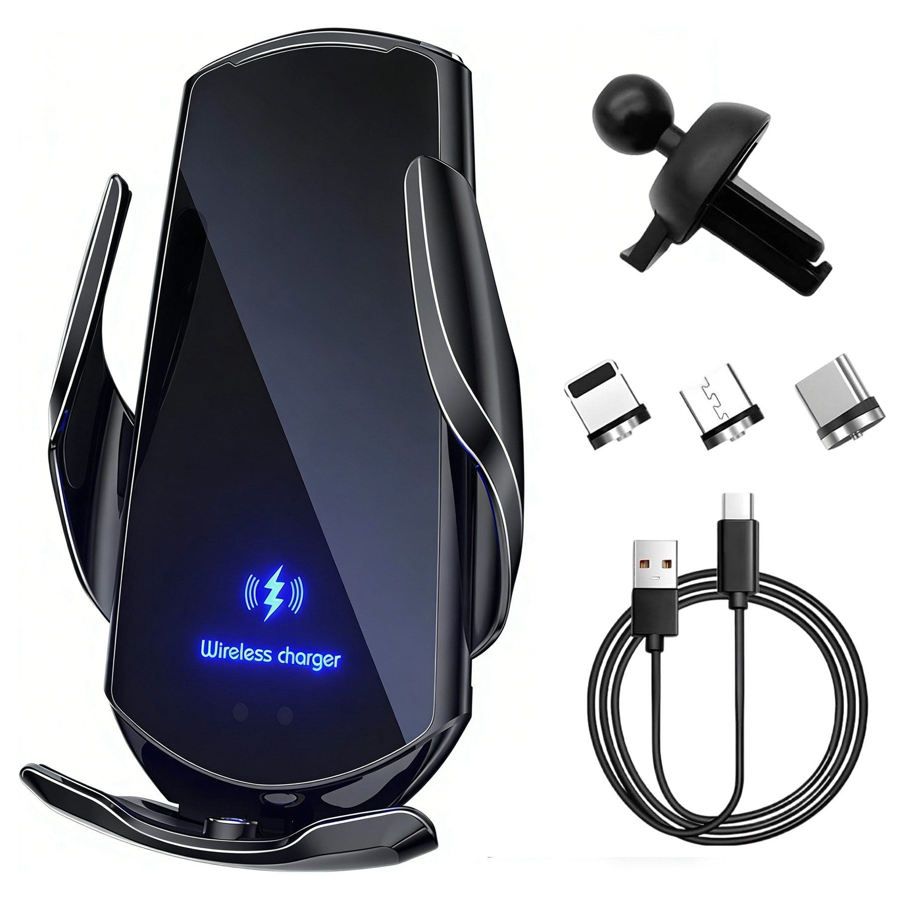 Senmudi Handy-Halterung Kabelloses Autoladegerät 15W, Auto Handyhalterung mit Ladefunktion, (Qi Schnellladegerät, magnetisch und automatische Klemmung, 360° Drehung, für Lüftungsschlitze im Auto, kompatibel mit MagSafe und magnetischen Smartphones)