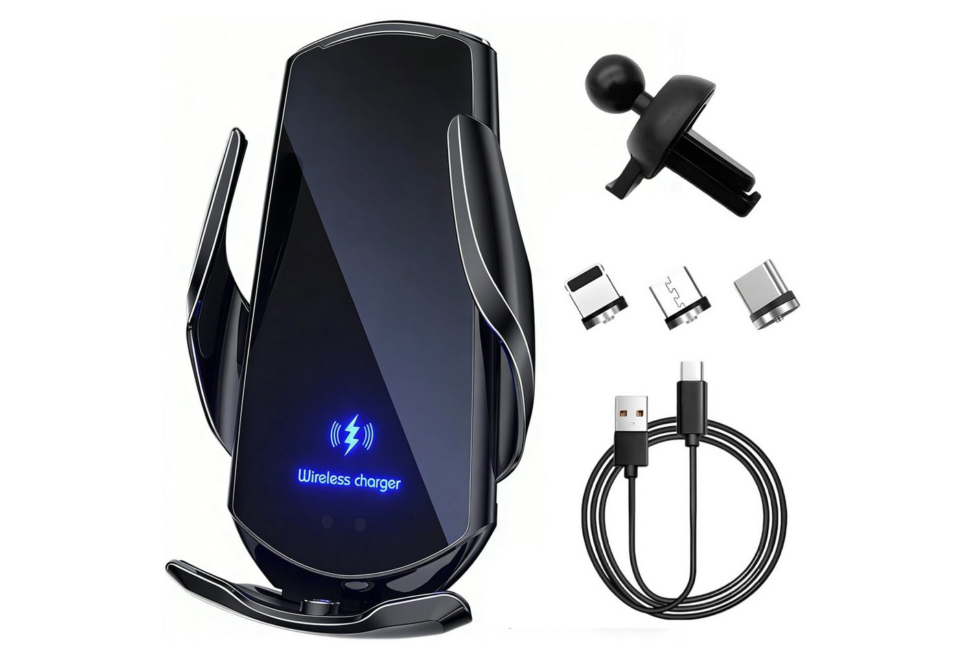 Senmudi Handy-Halterung Kabelloses Autoladegerät 15W, Auto Handyhalterung mit Ladefunktion, (Qi Schnellladegerät, magnetisch und automatische Klemmung, 360° Drehung, für Lüftungsschlitze im Auto, kompatibel mit MagSafe und magnetischen Smartphones)