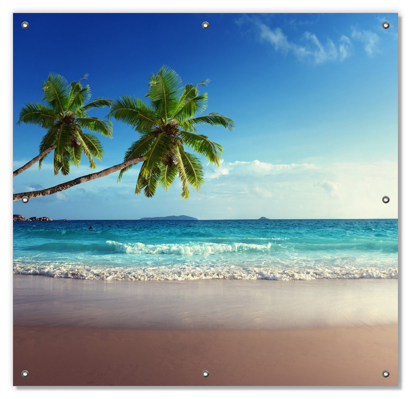 wiederverwendbar den blickdicht, und unter Palmen, mit Sandstrand Saugnäpfen, Sonnenschutz - Seychellen Urlaub Wallario, auf wiederablösbar
