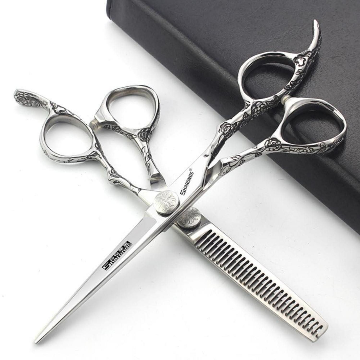 LuxusKollektion Scheren-Set Friseurschere 7 Zoll Profi Rosenmuster Edelstahl