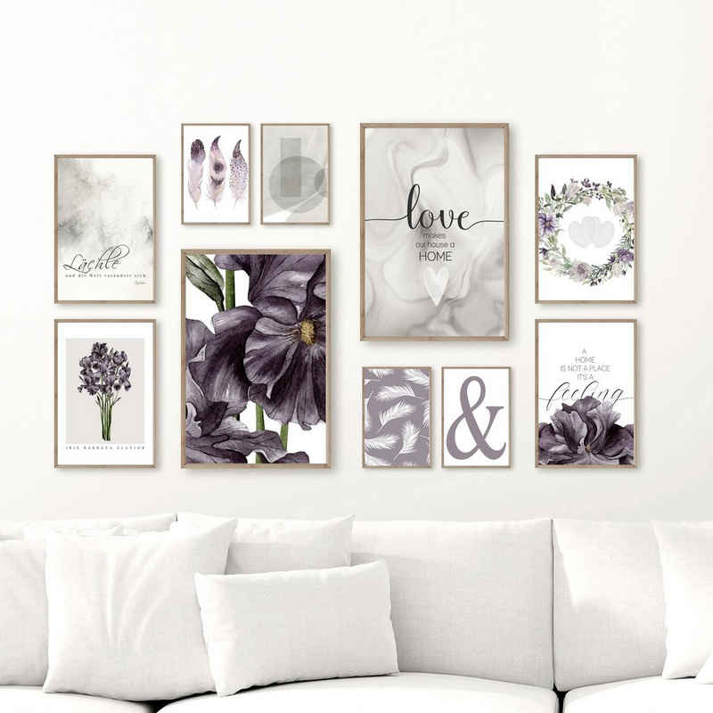 homestyle-accessoires Poster Bilder SET IRIS AQUARELLE LOVE MAKES OUR HOUSE A HOME DIN A3/A4/A5, (10 St), Ohne Bilderrahmen