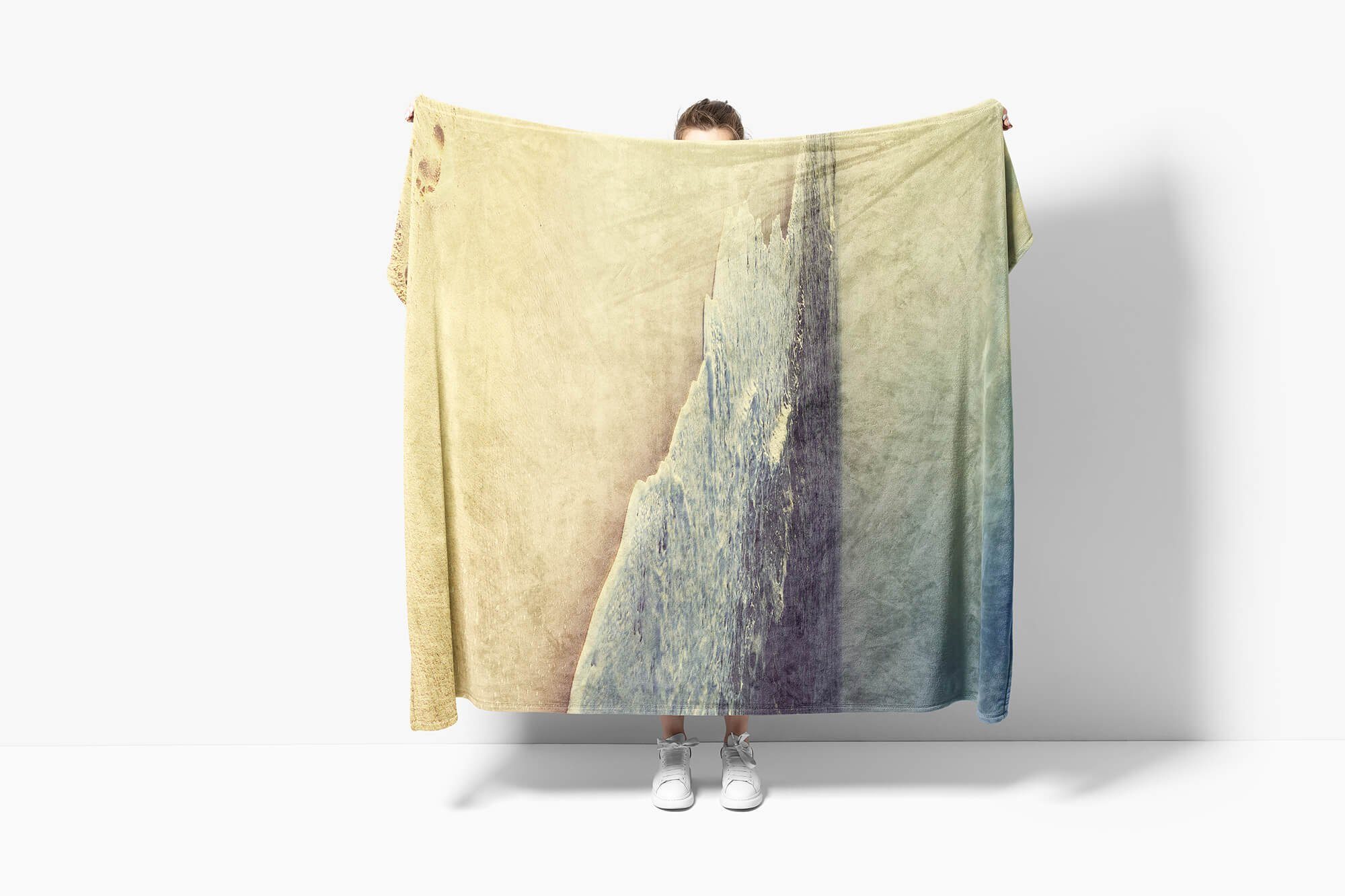 Wellen, Fotomotiv Saunatuch Handtuch Strandhandtuch Baumwolle-Polyester-Mix Handtuch Sinus Handtücher Kuscheldecke Meer Art mit Strand (1-St),