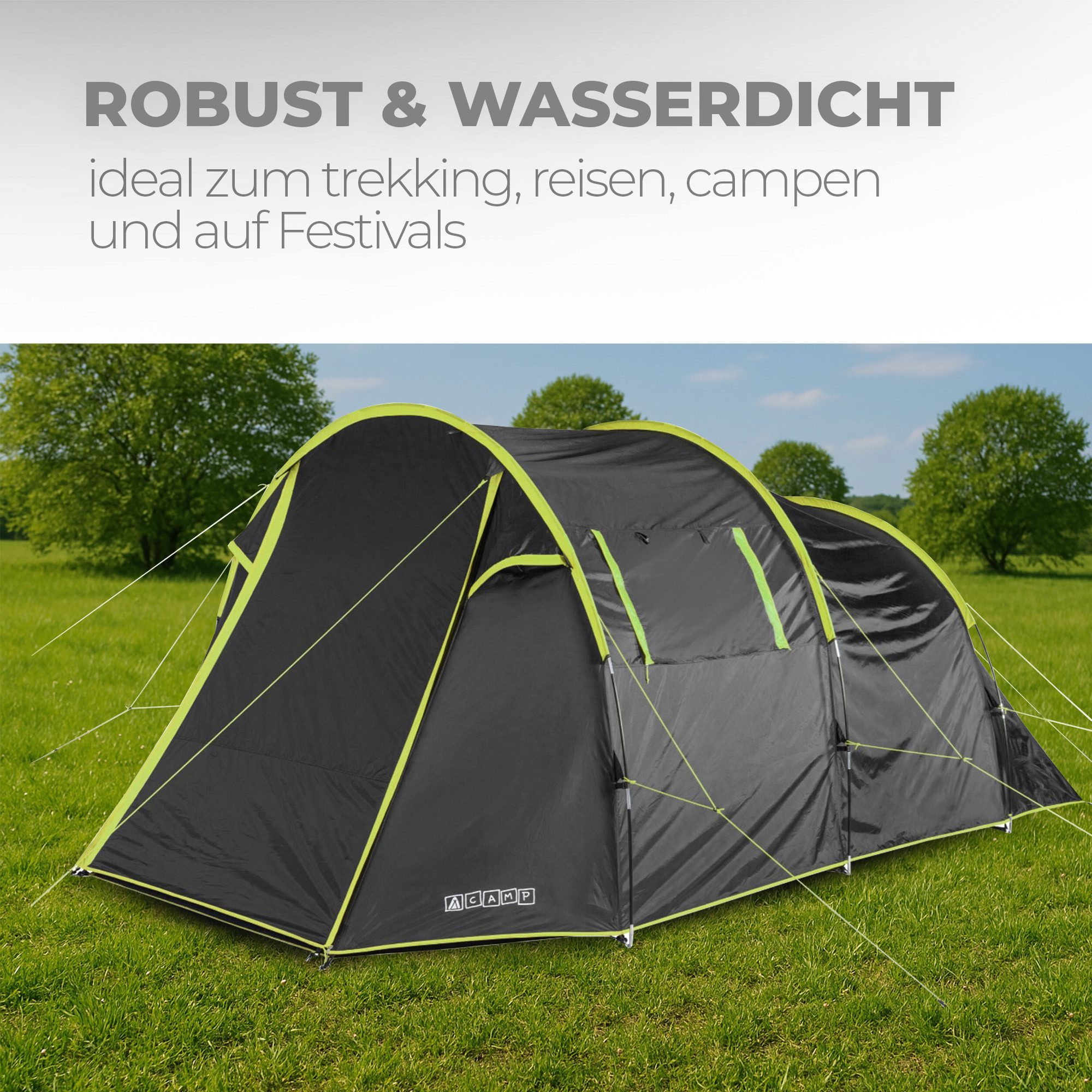 Bestlivings Tunnelzelt Familienzelt, Personen: 4, Gruppenzelt mit Vorzelt für Camping, Outdoor & Festivals