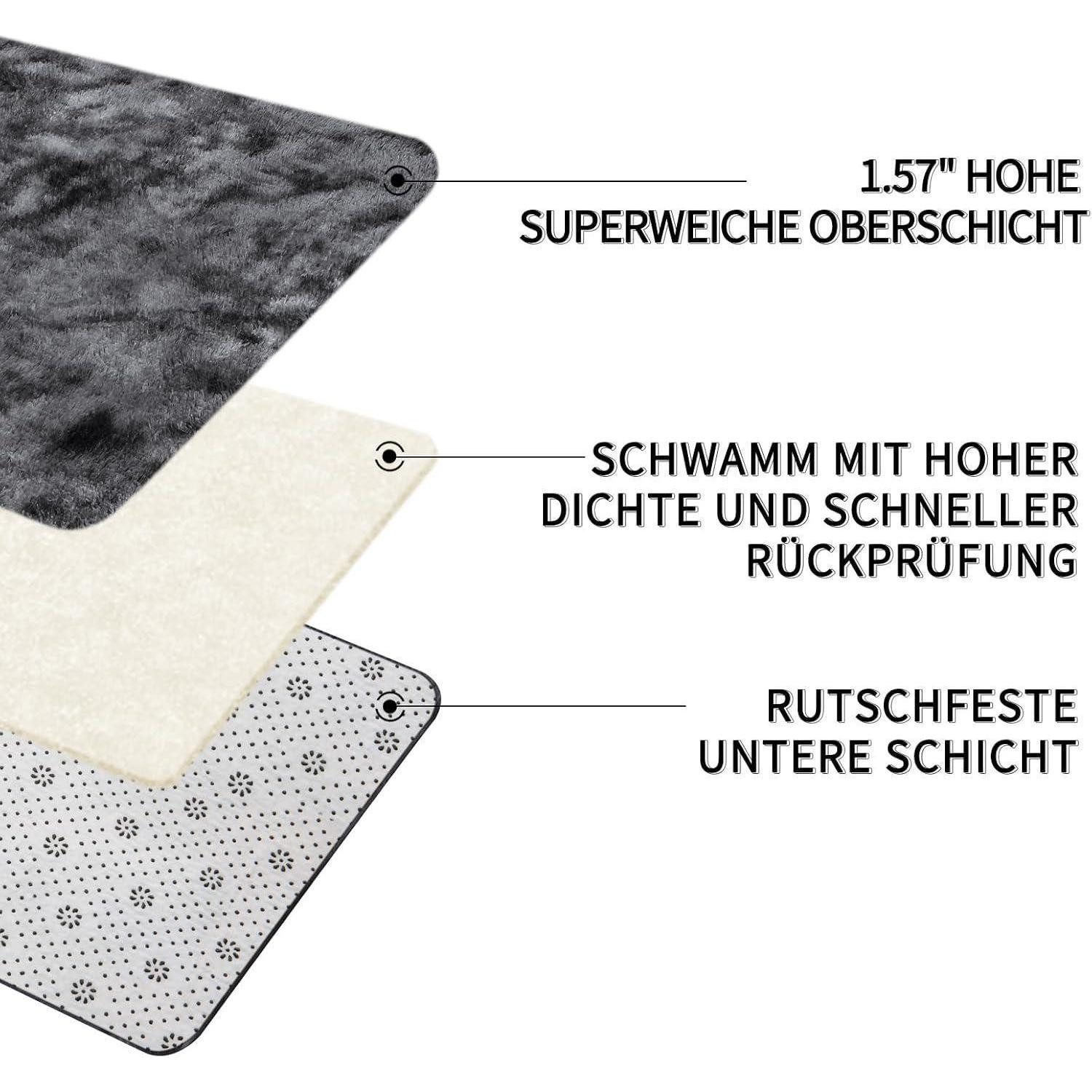 LuxusKollektion Hochflor-Teppich Teppich Hochflor grau Batik Dunkelgrau 240 x 340 cm (Rechteckig) – Bild 3 von 5