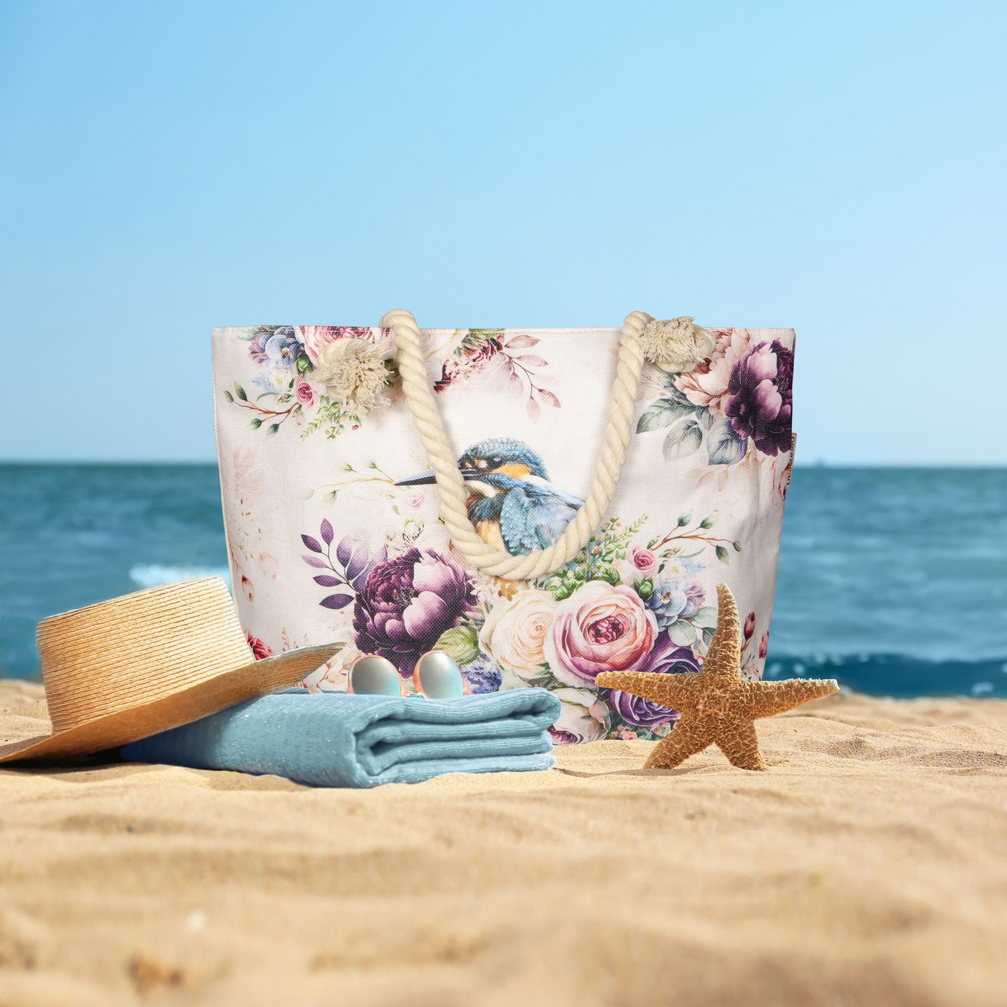 JACK Strandtasche Reißverschluss Baumwolle Descanso, mit wunderschönem Design, 40x55cm, Beachbag mit Innentasche – Bild 2 von 5