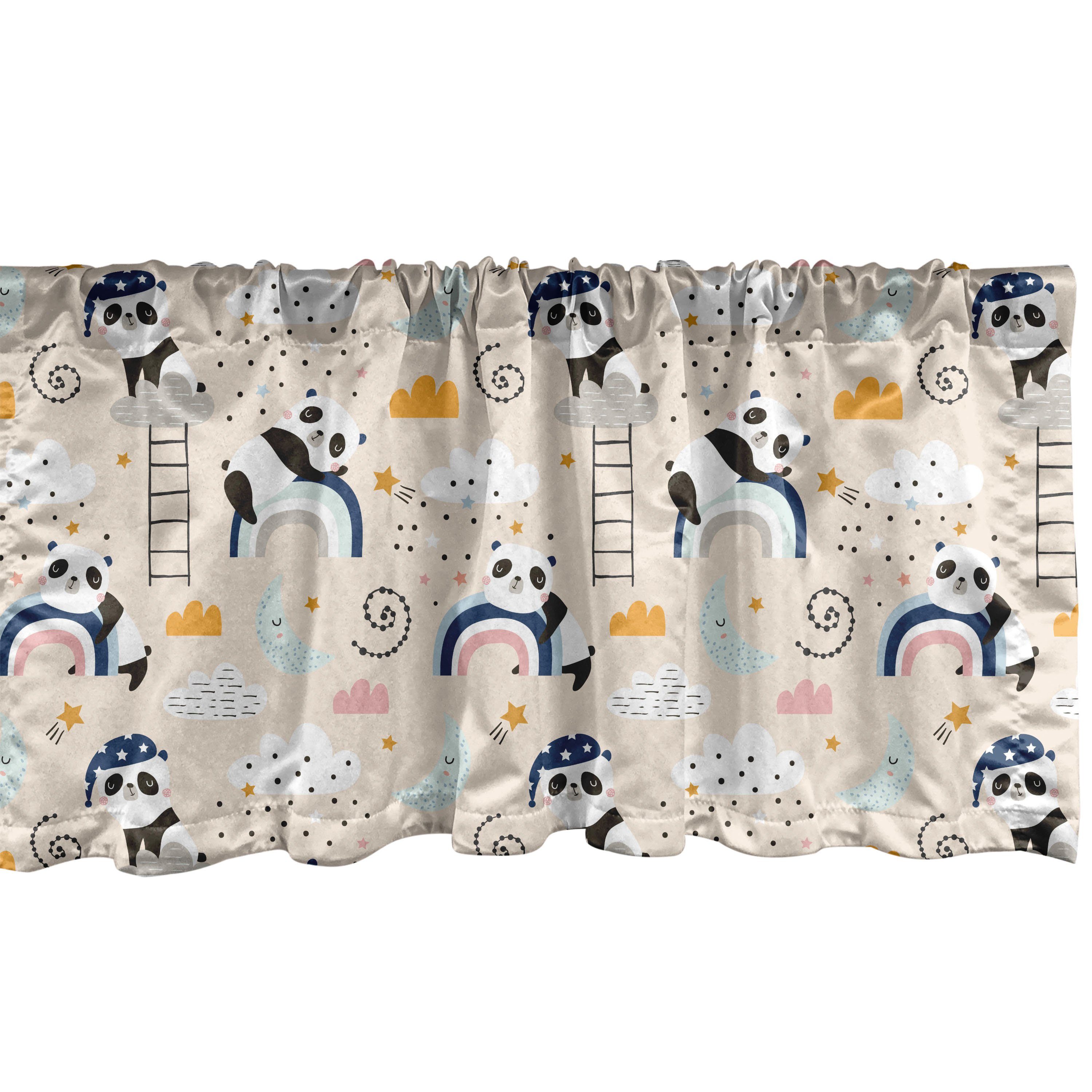 Scheibengardine Vorhang Volant für Küche Schlafzimmer Dekor mit Stangentasche, Abakuhaus, Microfaser, Panda Sleeping Pandas und Regenbogen