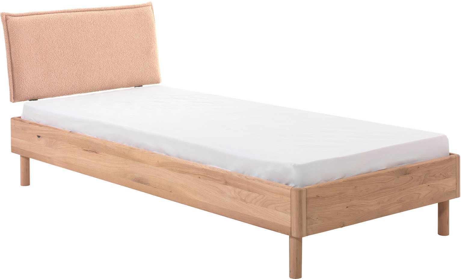 Einzelbett stabil und hochwertig gebaut, Kanten gerundet, mit Polsterkopfteil