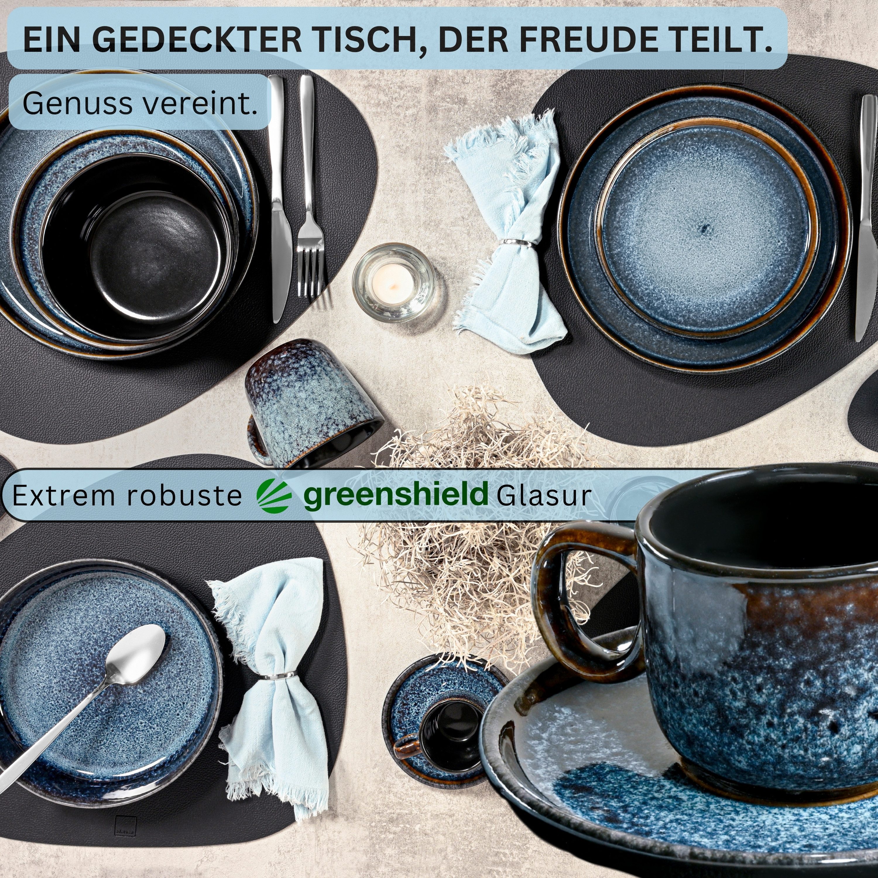 SÄNGER Espressotasse Osaka 12 tlg., 12-tlg., Steingut, Schwarz-Blau, Handmade, Erweiterbar, VALUE COLLECTION