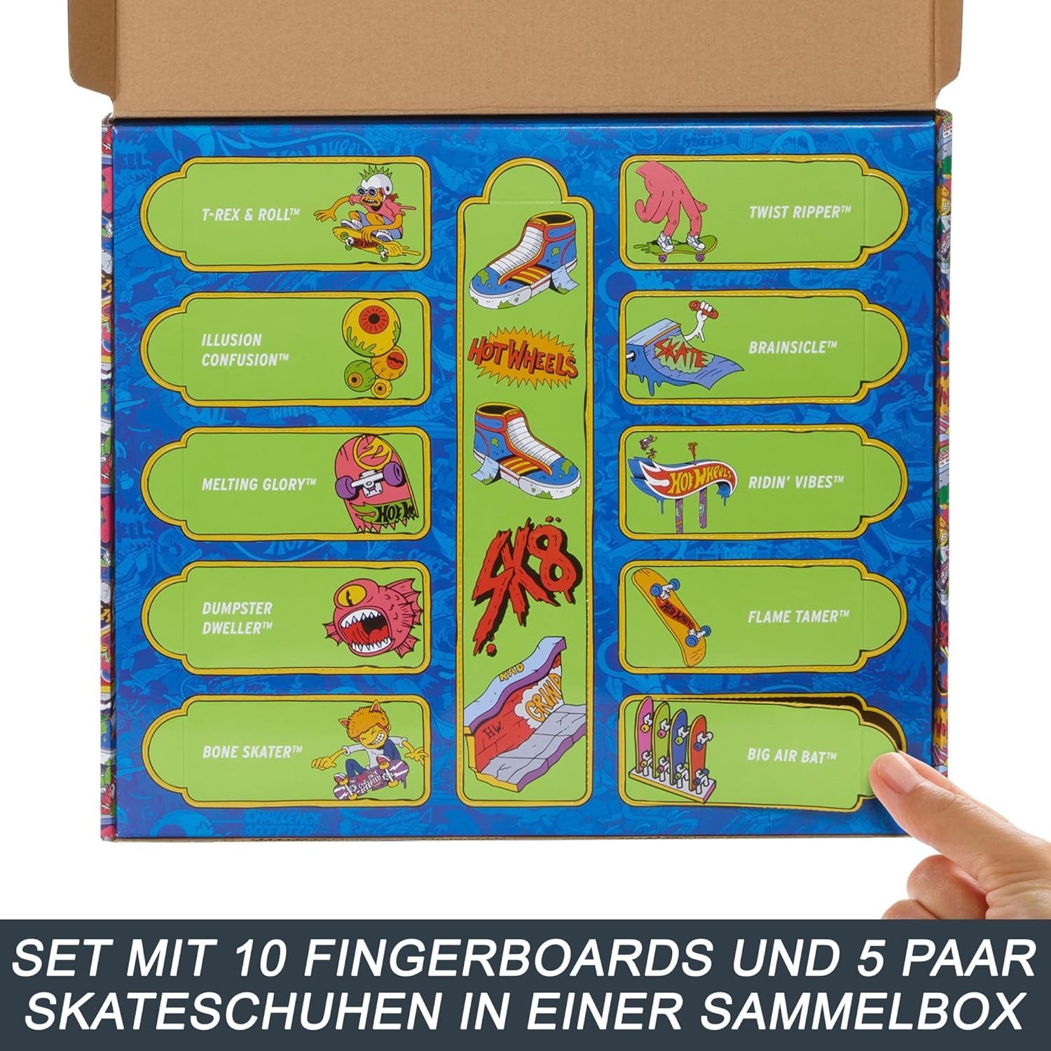 Hot Wheels Miniskateboard Hot Wheels Skate-Fingerboards 10er-Pack, Set HTP59 + 5 Paar Schuhe