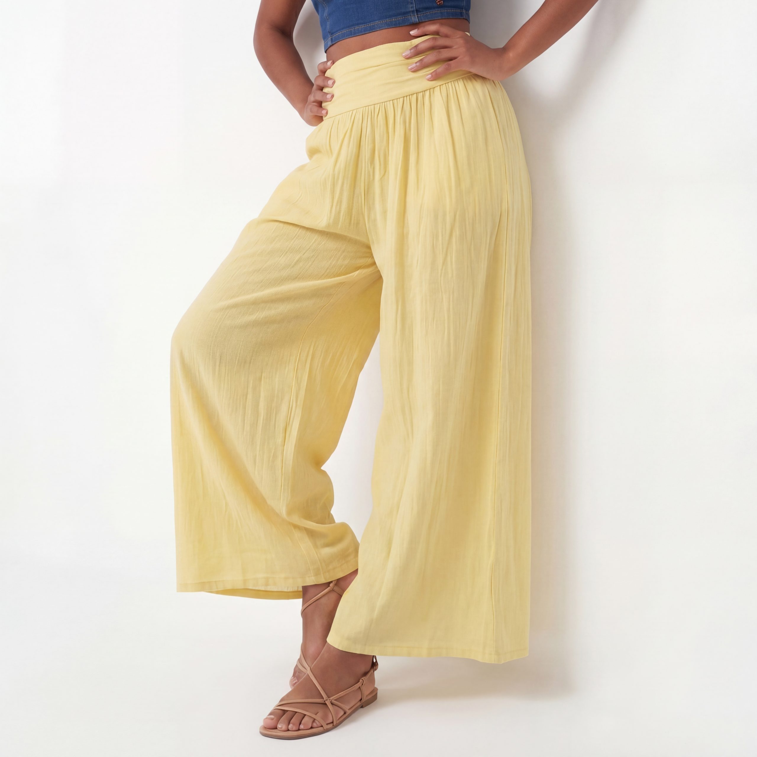 OriginalYou Haremshose Damen Flatterhose Baumwolle Sommerhose Leinen Optik Culotte Volant Middle Waist