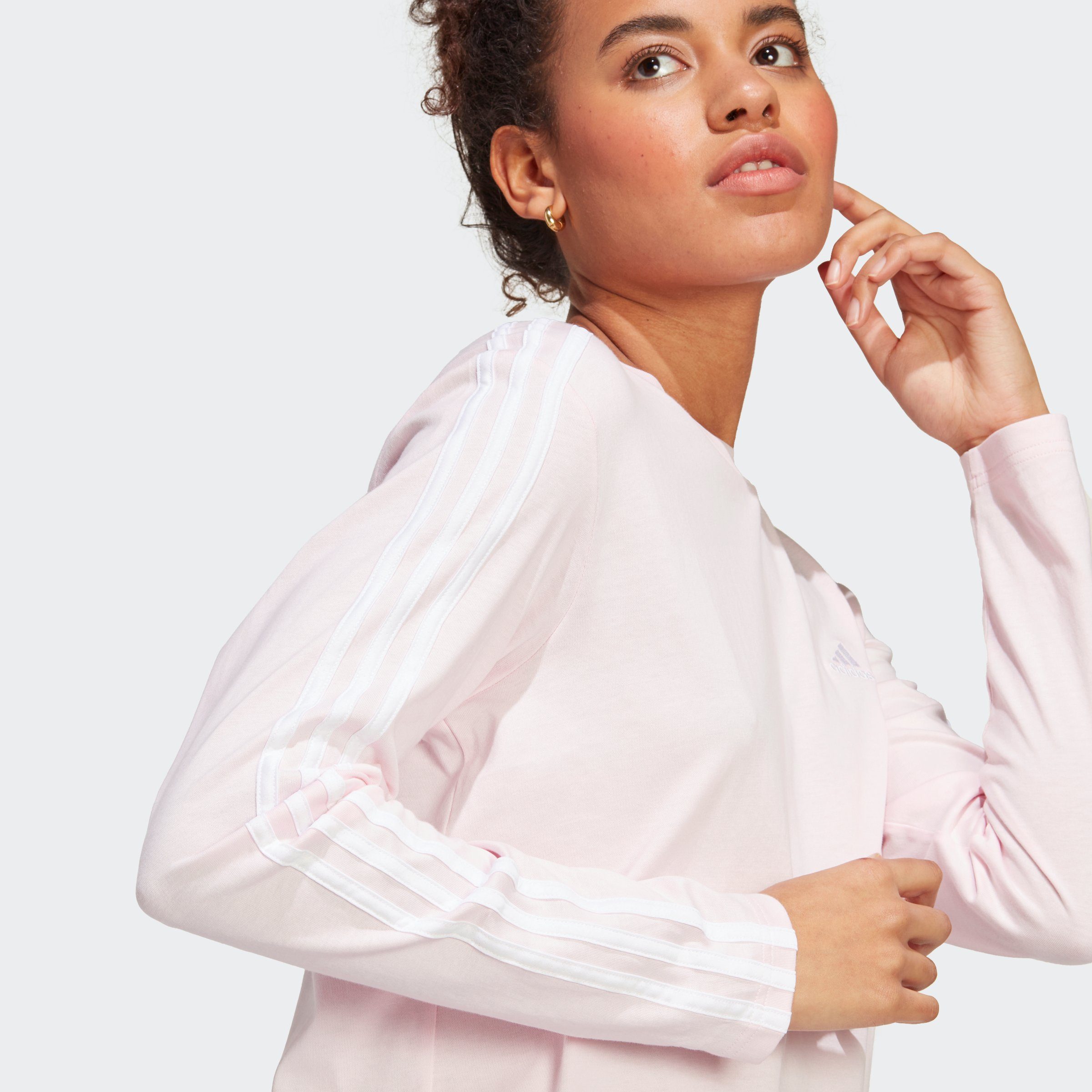 adidas Sportswear Langarmshirt 3STREIFEN / Clear LONGSLEEVE ESSENTIALS White Pink