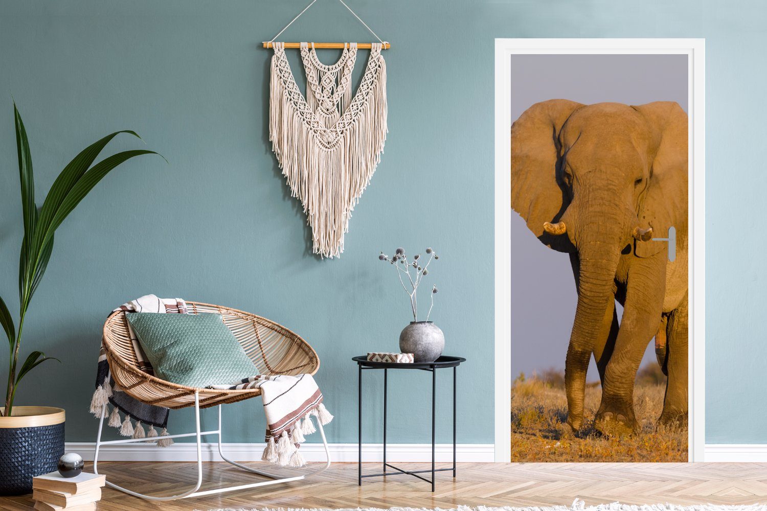 MuchoWow Türtapete Afrikanischer Elefant (1 Türaufkleber, im Tür, cm Fototapete bedruckt, für Matt, Sand, 75x205 St)