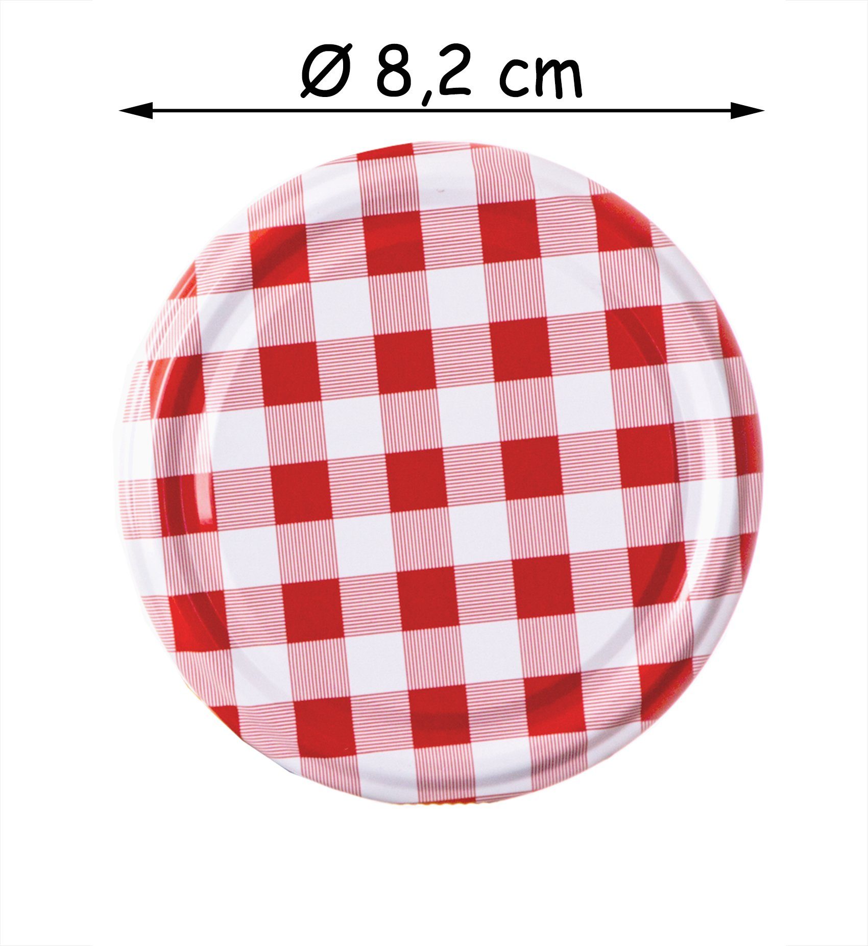 BigDean Einmachglas 50x Ersatzdeckel für Einmachgläser Schraubdeckel TO 82mm Rot-weiß, Metall, (Set, 50-tlg., Ersatzdeckel), Twist-Off-Deckel, Bajonette-Deckel, – Bild 3 von 3
