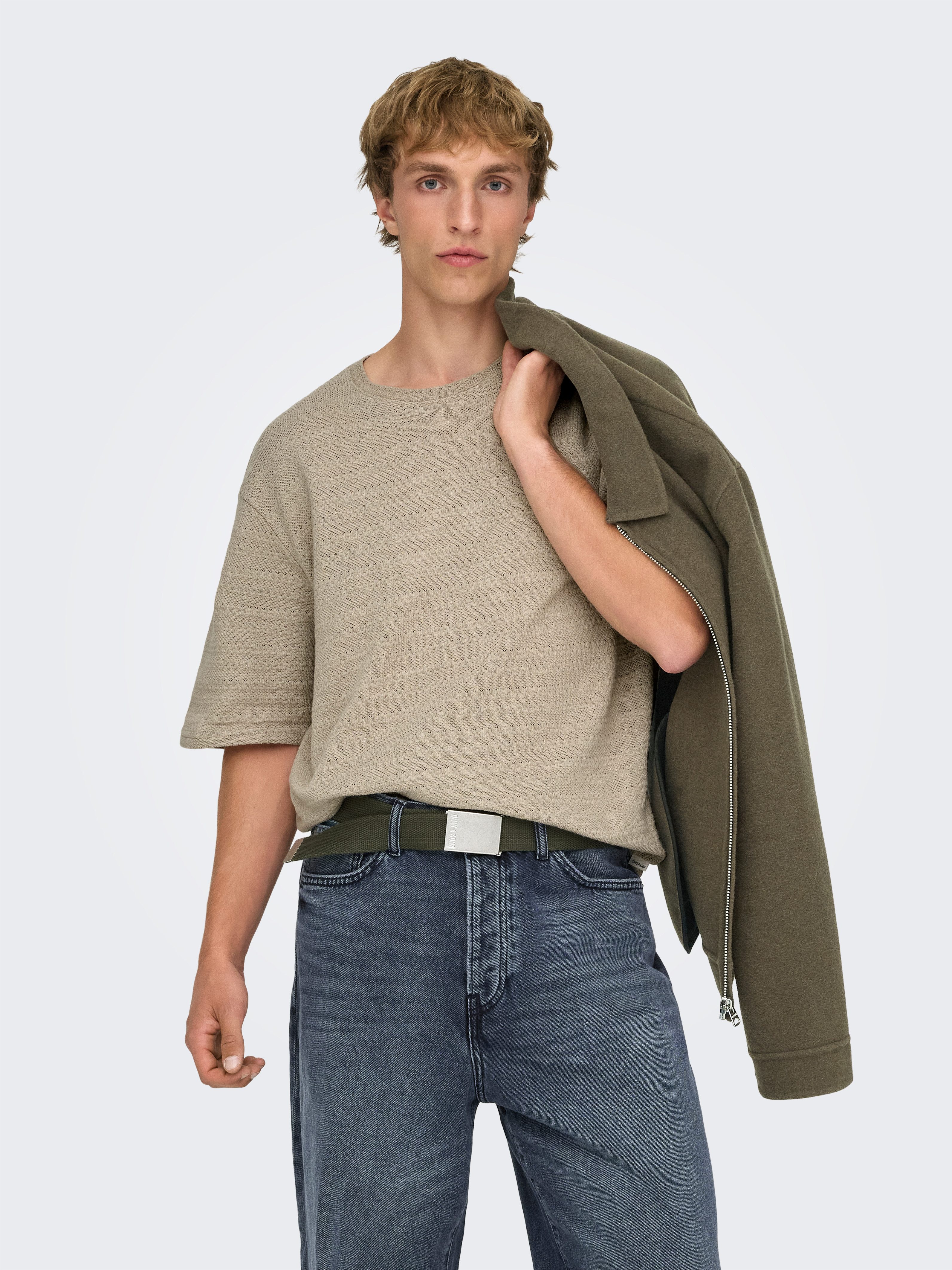 ONLY & SONS Rundhalspullover ONSGIVO REG 12 SS CREW KNIT NOOS Baumwolle, kurzer Arm, normal geschnitten
