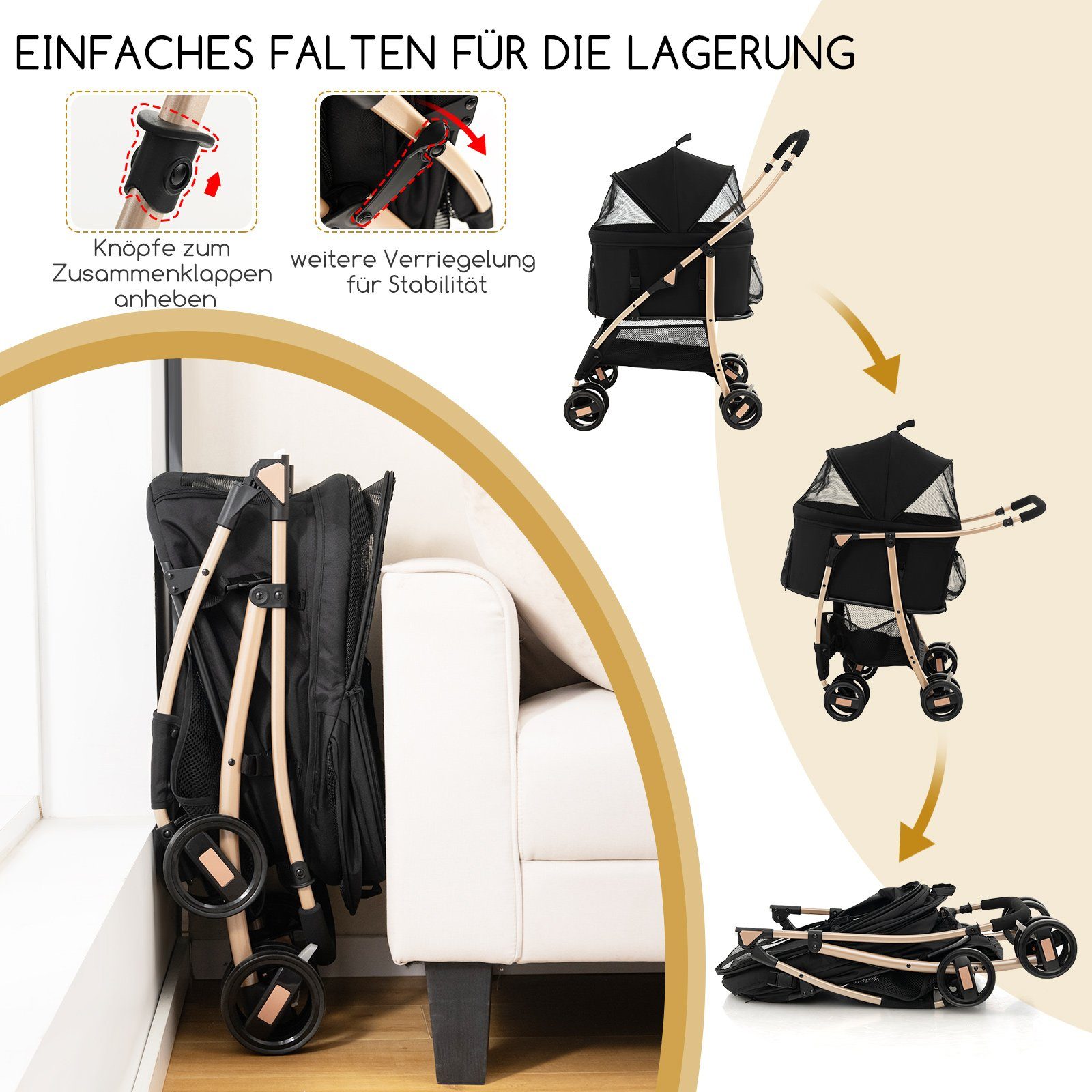 COSTWAY Hundebuggy Hundewagen, mit verstellbarem Vordach, günstig online kaufen