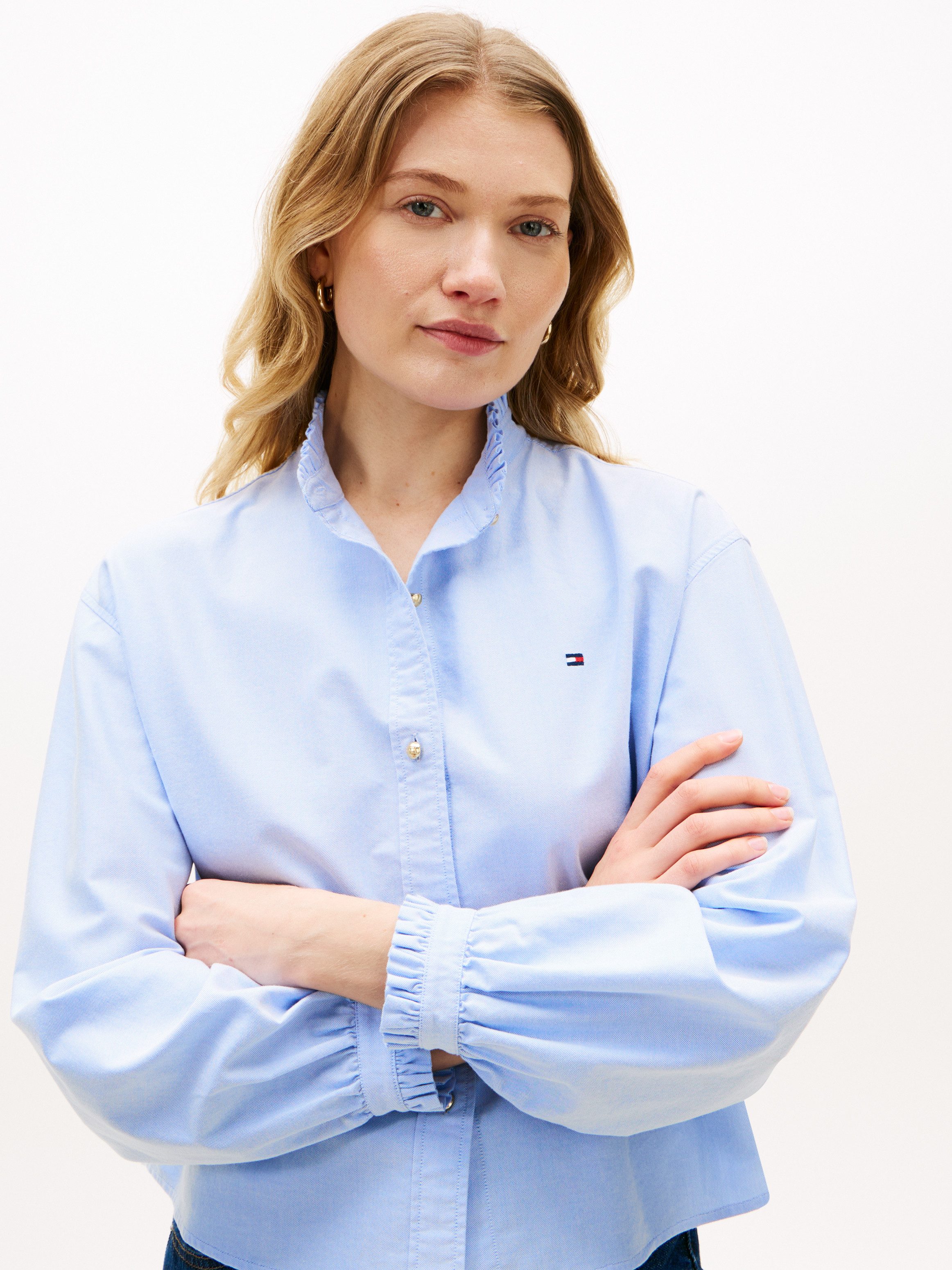 Tommy Hilfiger Langarmbluse OXFORD CROP RUFFLE LS SHIRT mit Rüschen-Details, boxy