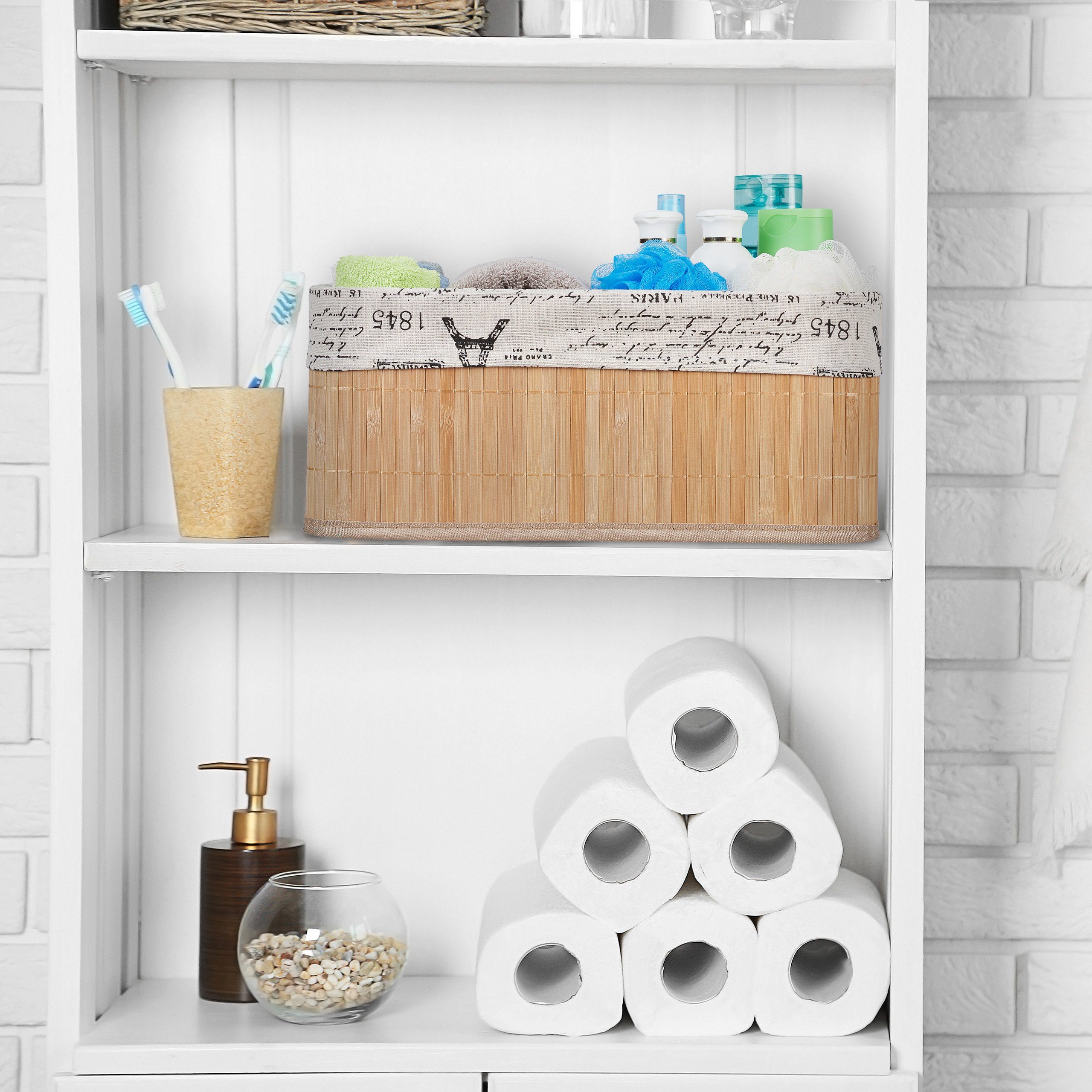 relaxdays Aufbewahrungskorb Bambus mit Print, Natur günstig online kaufen