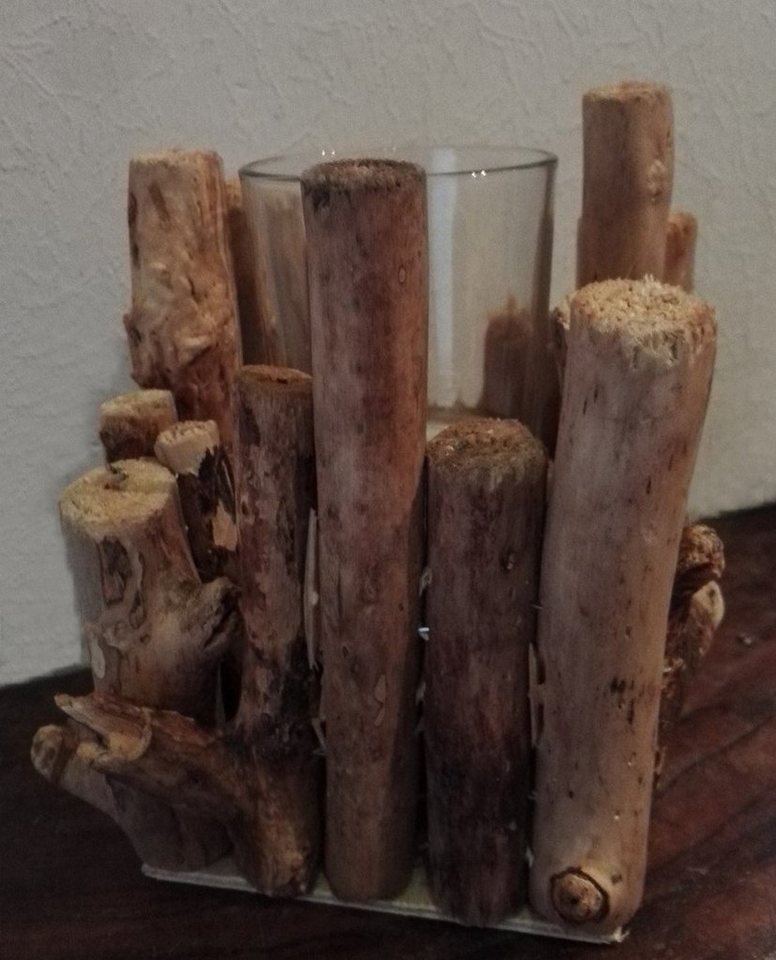 Deko-Impression Kerzenständer Schöner Kerzenständer Teelichthalter natur  Holz und Glas (1 St)