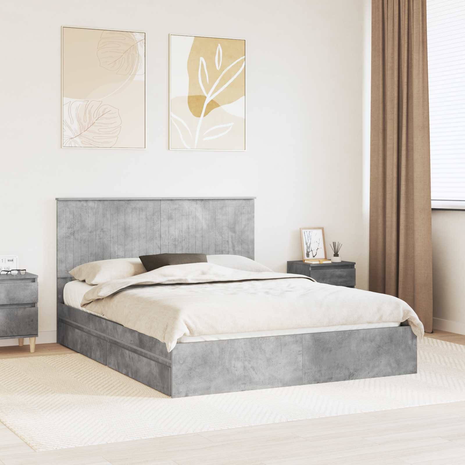 furnicato Stauraumbett Aufbewahrungsbett 150 x 200 cm Beton Grau (1-tlg), Integrierte Schubladen am Bettrahmen mit praktischem Stauraum