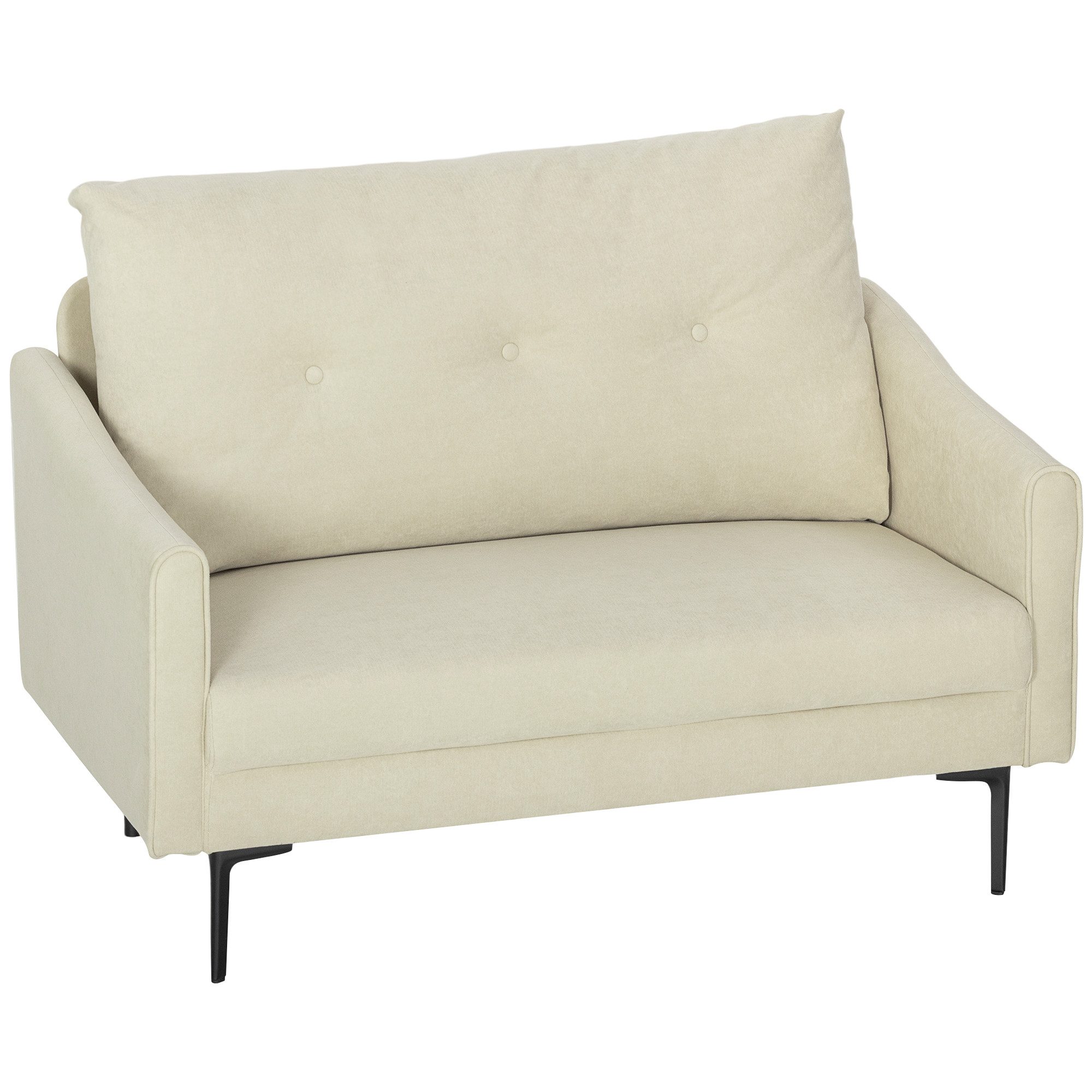 HOMCOM 2-Sitzer Polstersofa mit Armlehne, Samtoptik, Couch 1 Teile, für Wohnzimmer, Schlafzimmer, Metallrahmen, Cremeweiß