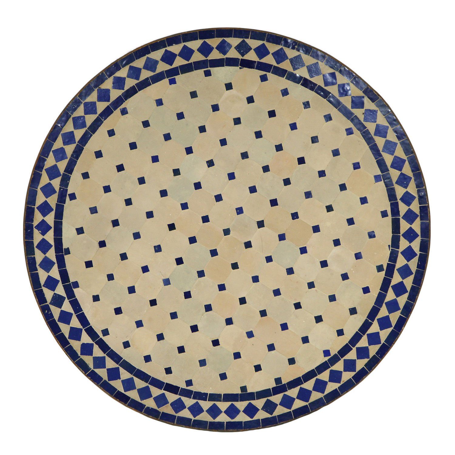 Casa Moro Gartentisch Mediterraner Mosaiktisch Ø 80 cm Blau Terrakotta mit Gestell H 75 cm (Kunsthandwerk aus Marrakesch), Dekorativer Balkontisch Bistrotisch Beistelltisch, MT2093