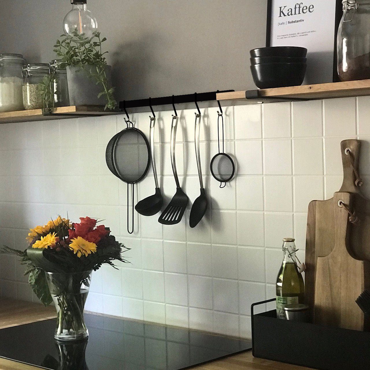Natural Goods Berlin Hakenleiste GARD FLAT, (1 St), Hakenleiste, Kleiderhaken, Garderobenstange, T6cm x B90cm, Schwarz
