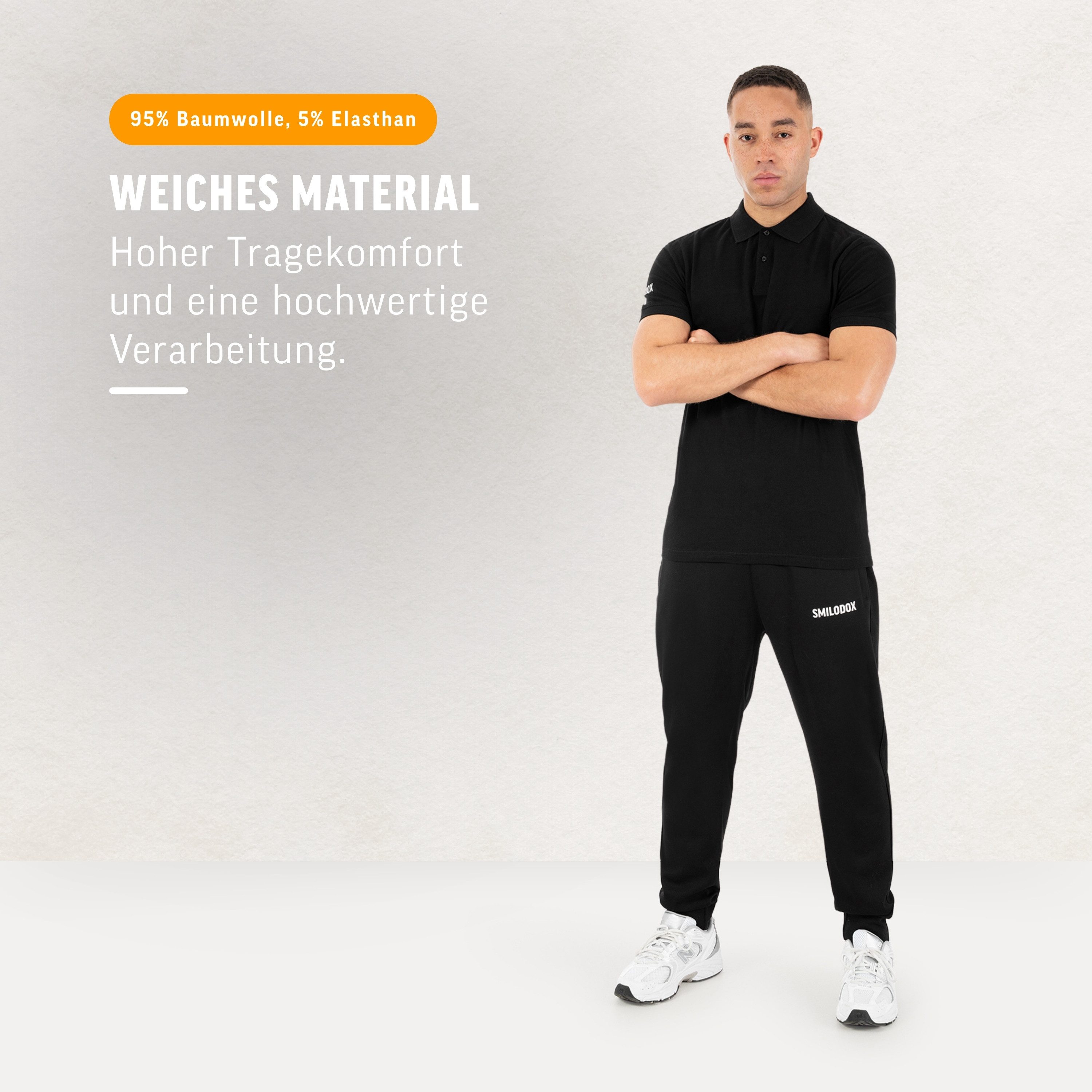 Smilodox T-Shirt Tjardo Herren, Poloshirt Regular Fit, mit Kragen, Baumwolle Sportbekleidung, Baumwollmix, Arm-Print, Komfort, Stretch