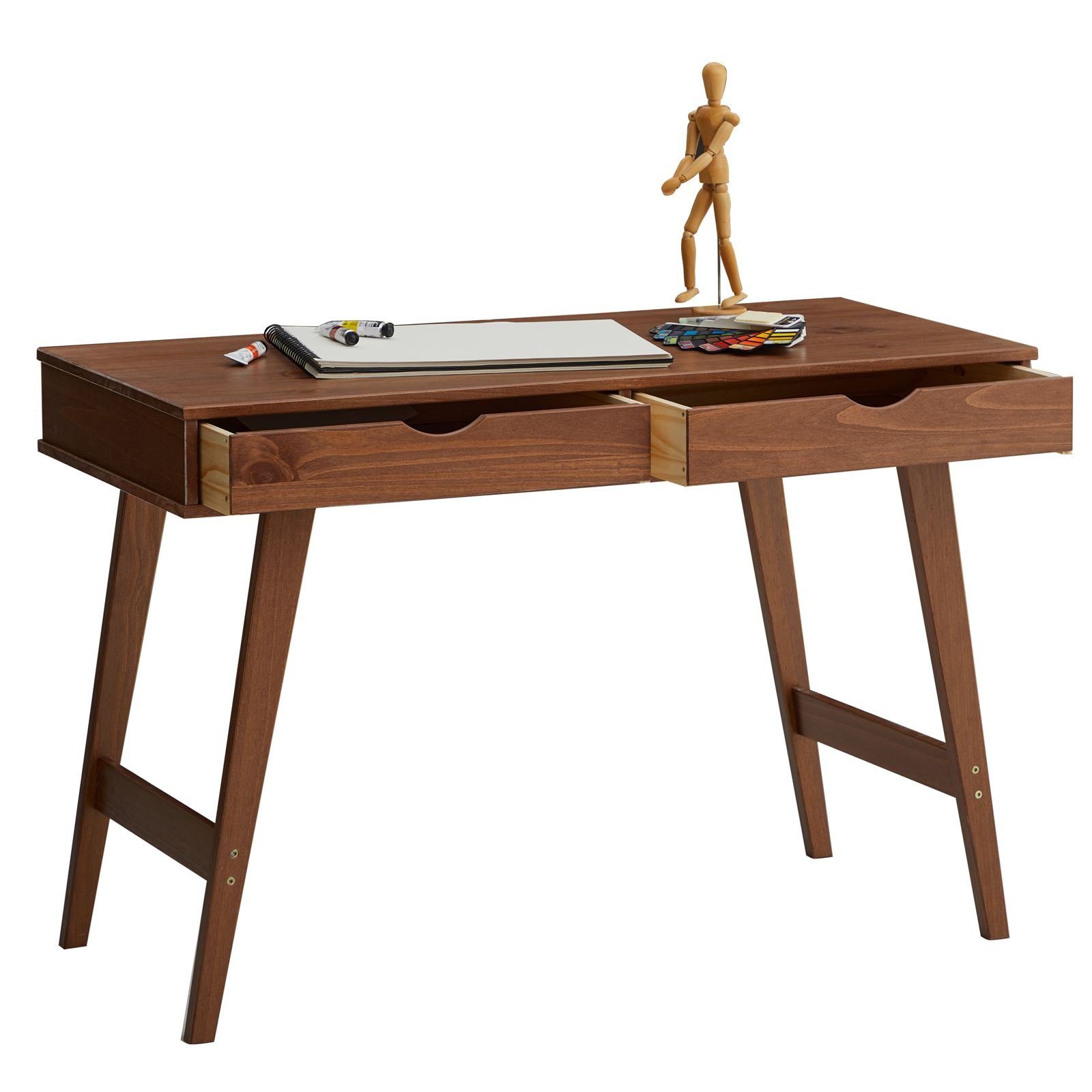 IDIMEX Schreibtisch mit aus Schubladen au MILO, 2 Arbeitstisch Massivholz Kastanie Schreibtisch Bürotisch