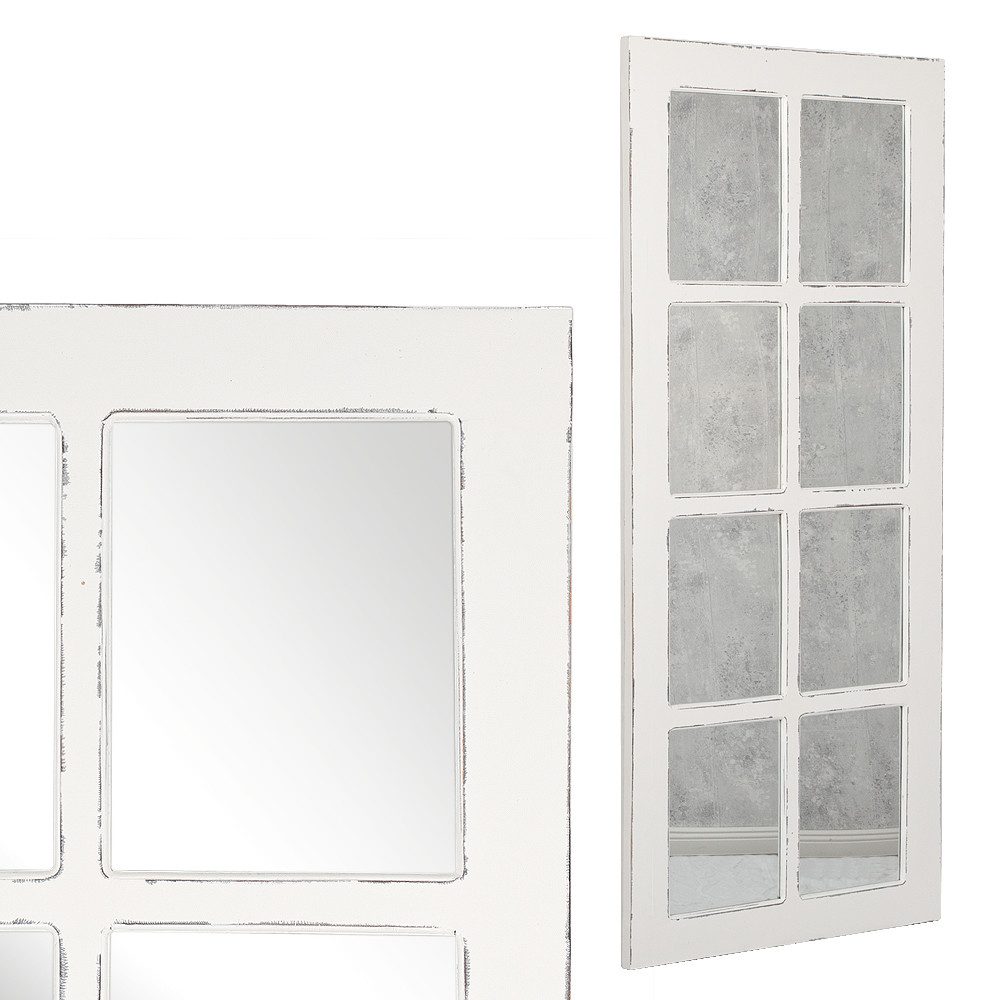 LebensWohnArt Wandspiegel Landhaus Spiegel WINDOW Antik-Weiß 180x80cm Holzrahmen