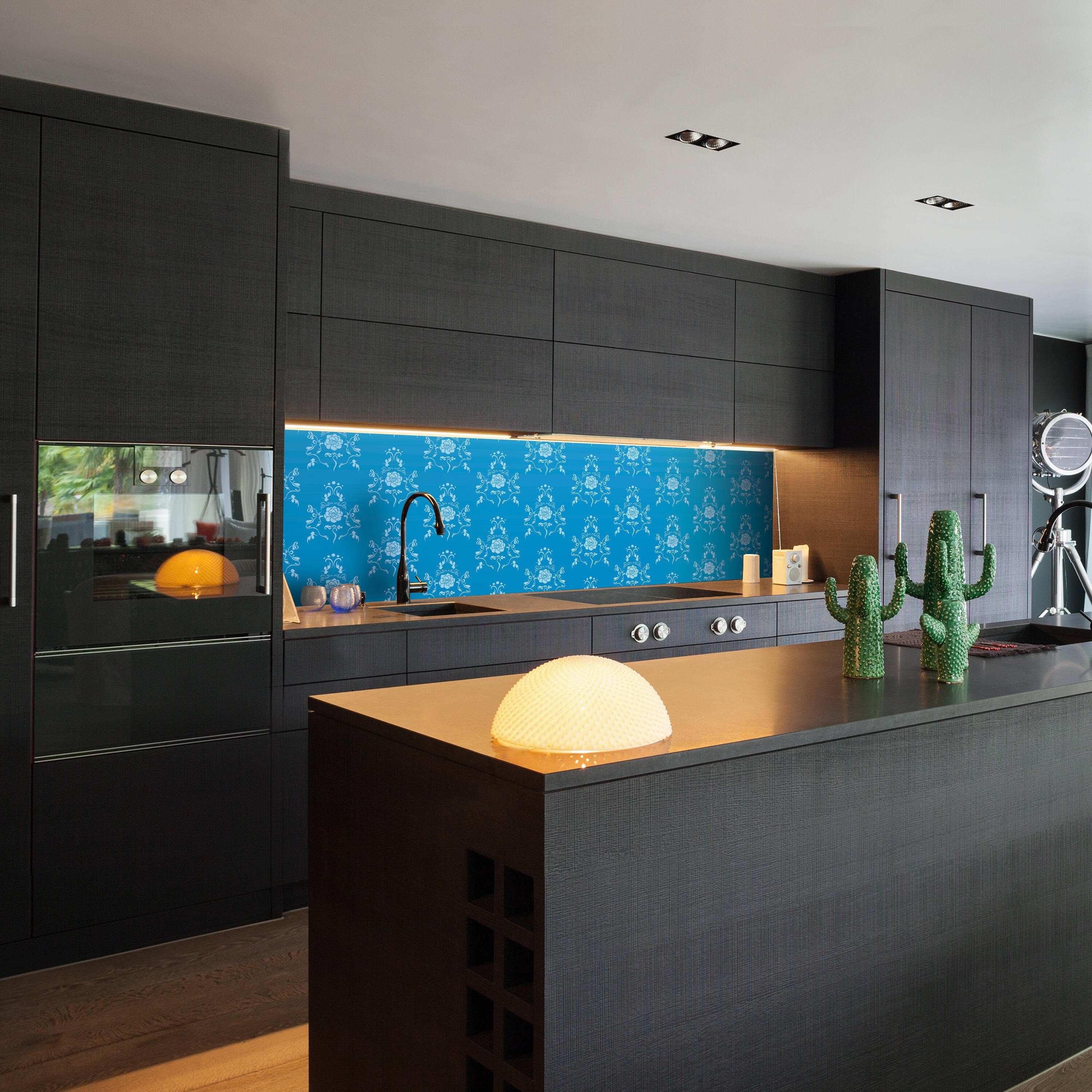 Muster, Premium in Küchenrückwand wandmotiv24 Nischenrückwand Größen Blau versch. Hartschaum (1-tlg), Barock