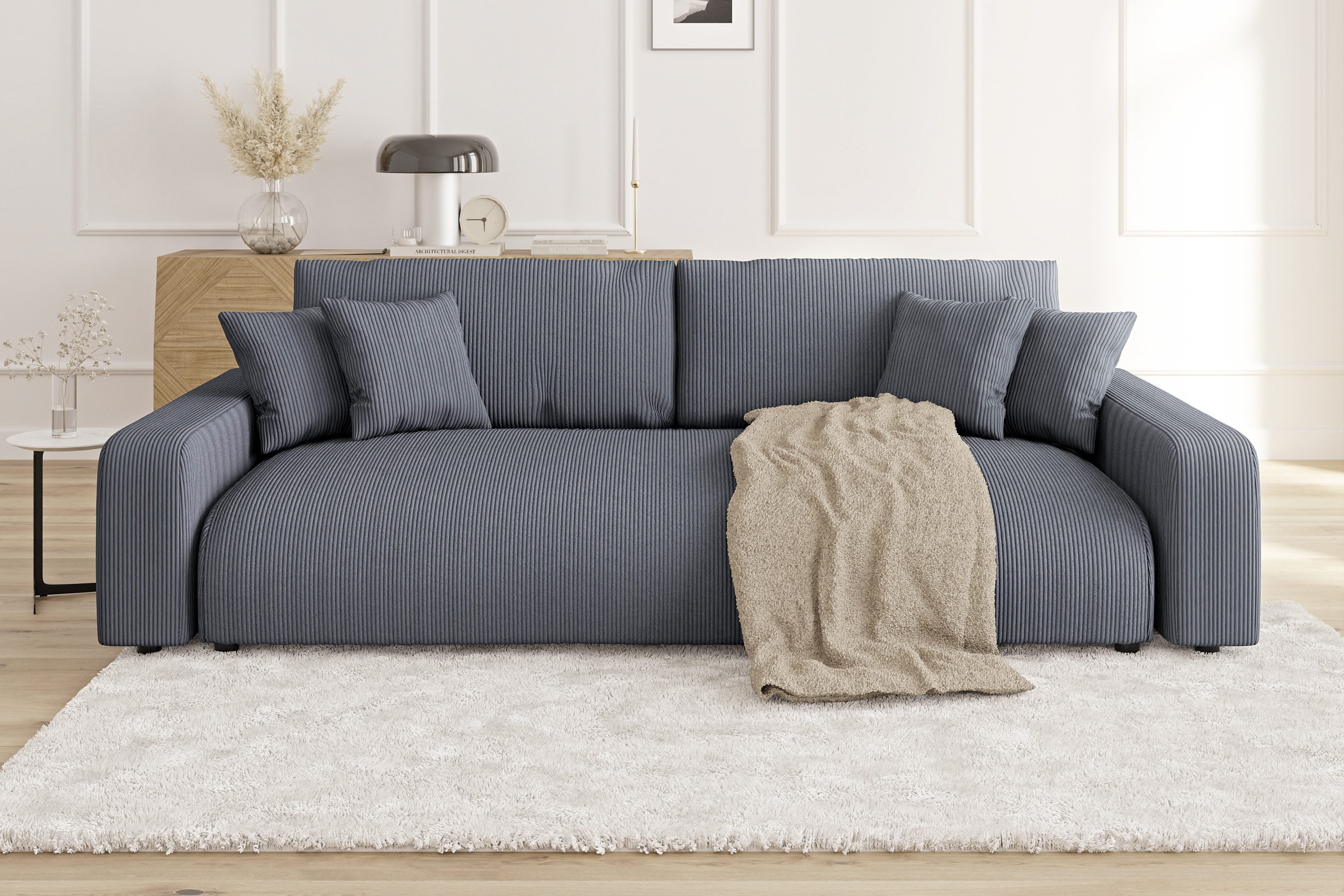S-Style Möbel Schlafsofa Emma mit Bettkasten in Cord-Stoff – Bild 3 von 5