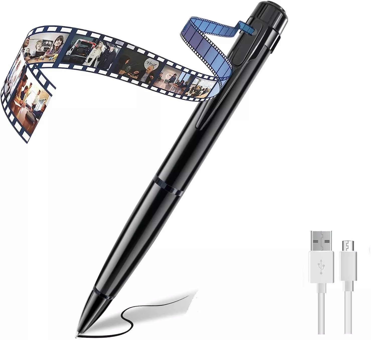 SpionProfi Überwachungskamera Kugelschreiber Kamera Stift Video Ton Bild Aufnahme Full HD 1080p (Innenbereich, Außenbereich, 1-tlg., Versteckte Spycam Mini Kamera im Kugelschreiber mit Schreibfunktion)
