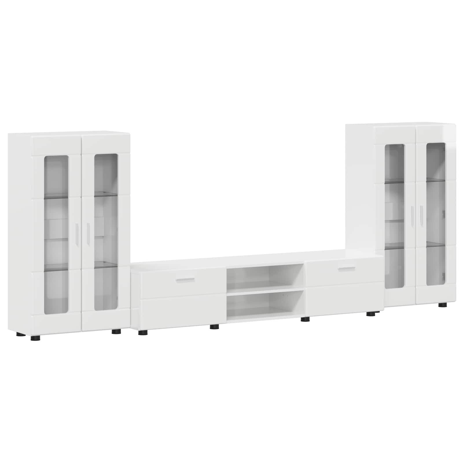 vidaXL Wohnzimmer-Set TV-Schrankset FLORIN 3 stk. Hochglanz Weiß Holzwerkstoff, (3-St)