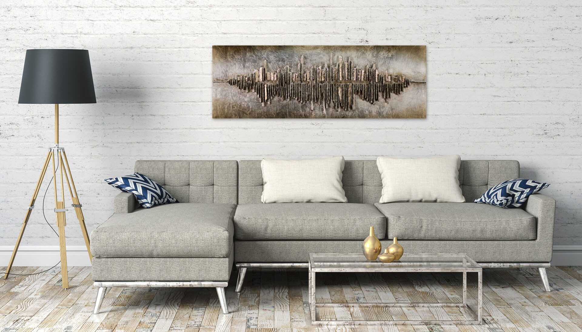 KUNSTLOFT Holzbild Frequency 1000 144x44 cm, handgefertiges Wandbild aus Holz
