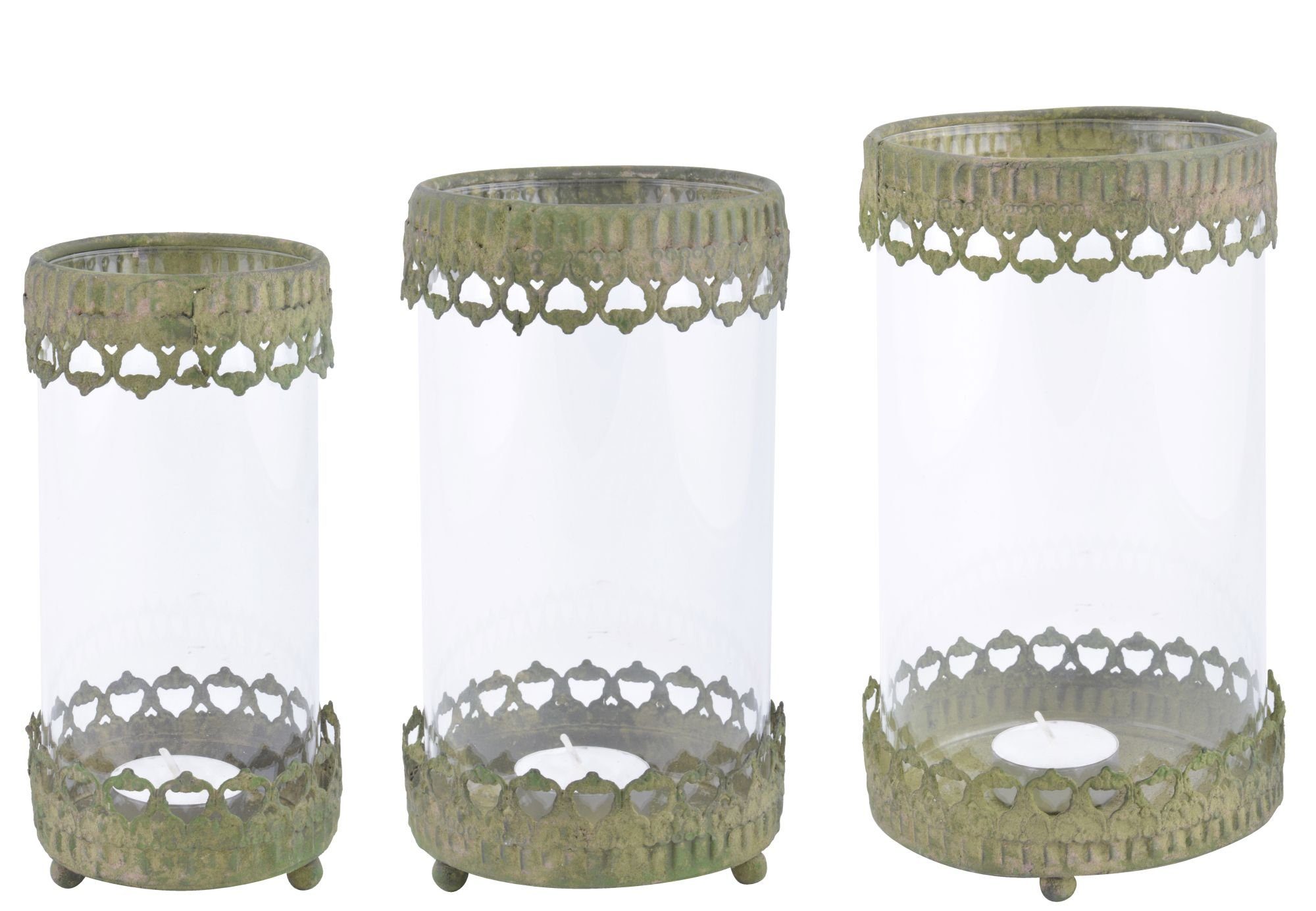 Esschert Design BV Windlicht Aged Metal (Set, 3 St), Windlicht für Teelichter, aus veraltetem Metall und Glas