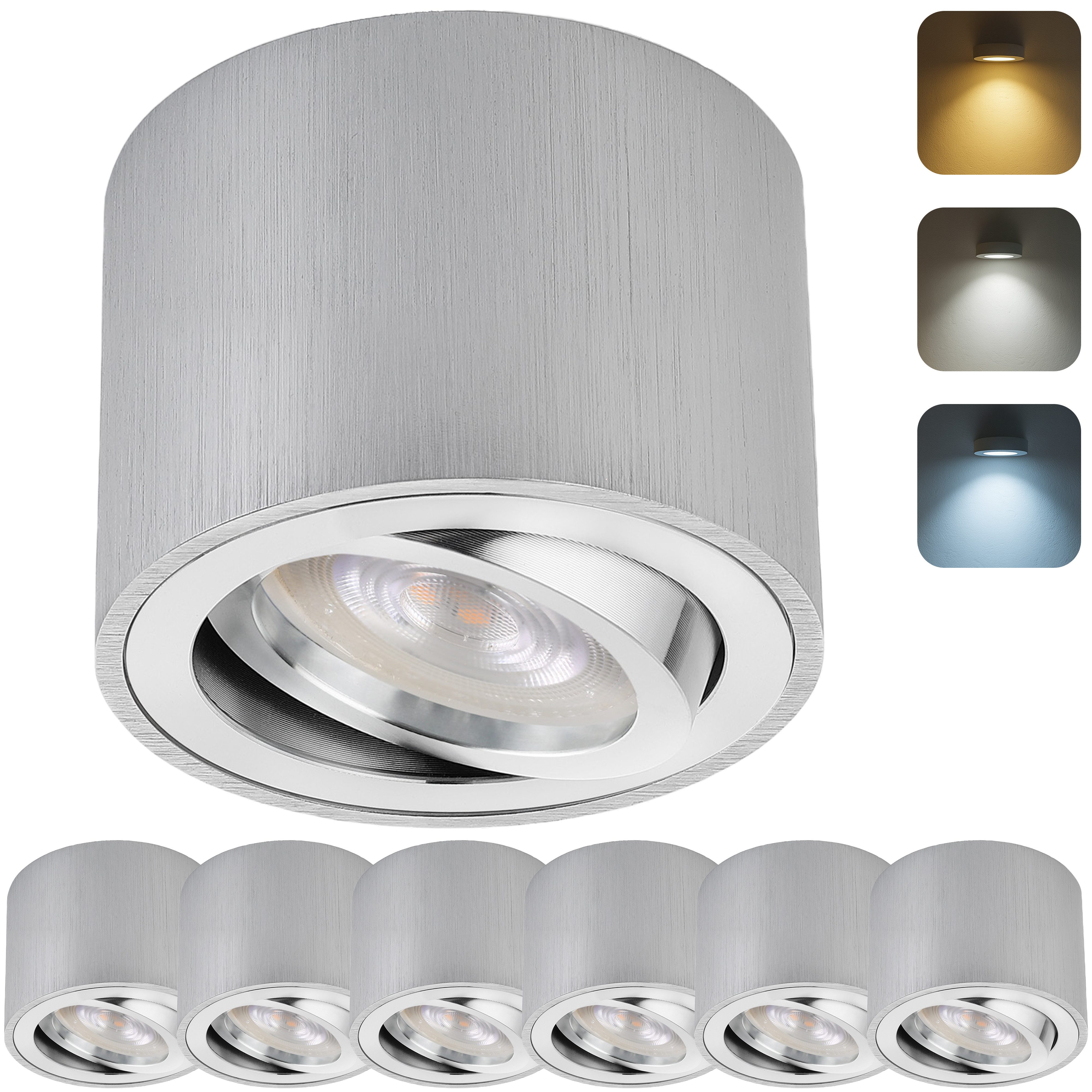 Sweet LED LED Aufbaustrahler 6er Set flach 5W CCT (3000K/4000K/6500K) Spots schwenkbar Alu 230V, schwenkbar, LED wechselbar, warmweiß, neutralweiß, kaltweiß, LED Deckenspots, CCT, schwenkbar