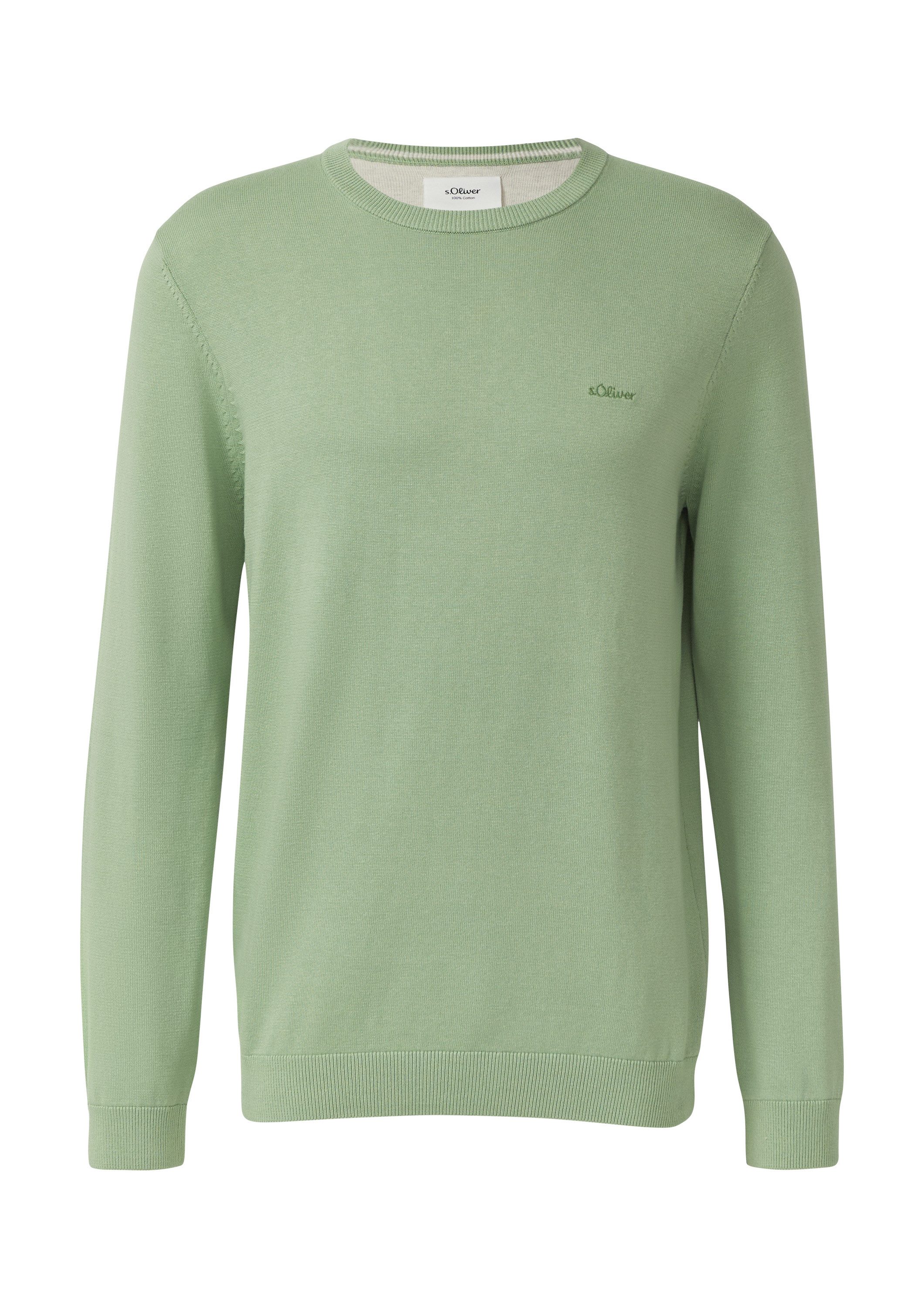 s.Oliver Longpullover Strickpullover Baumwollpullover mit Logo-Stickerei