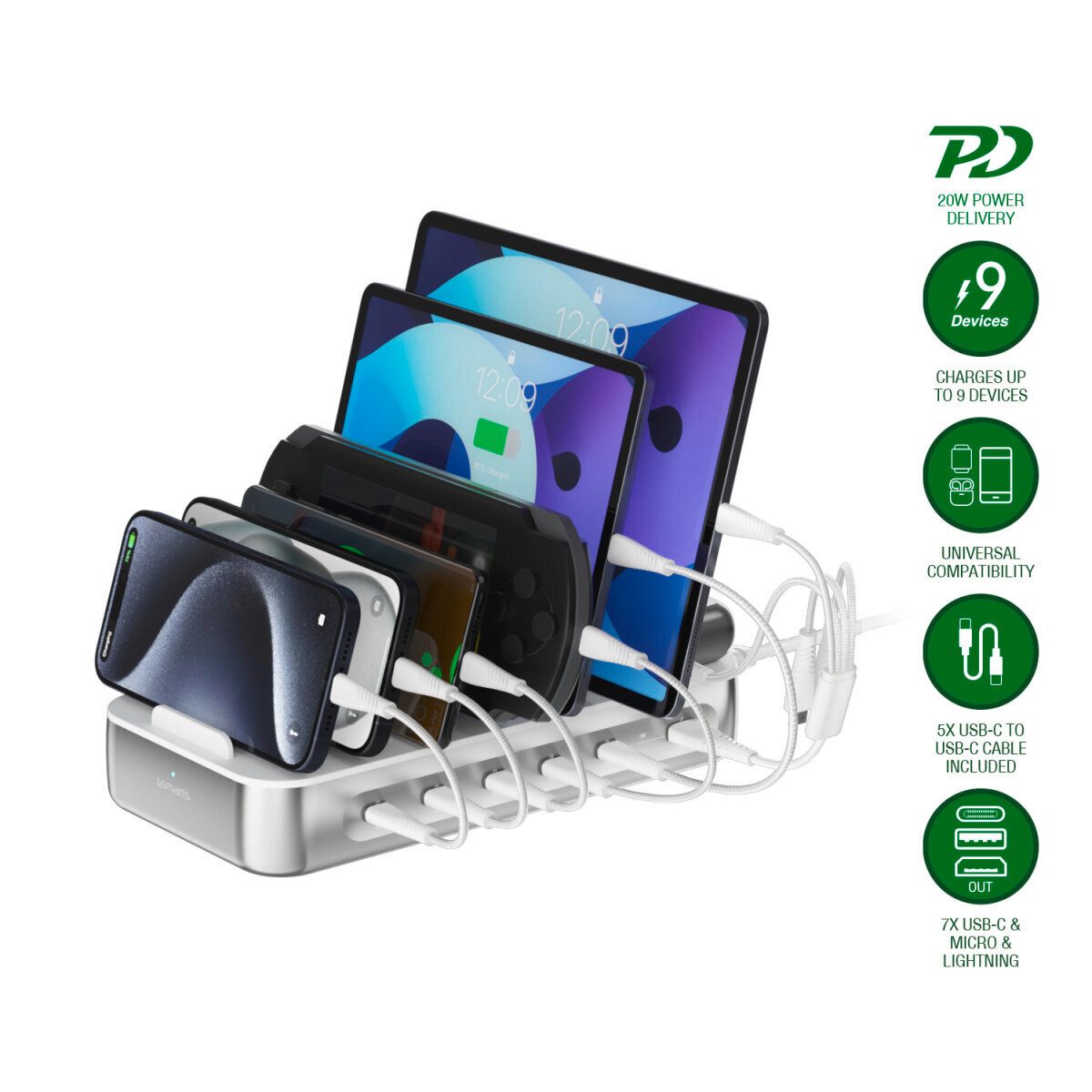 4smarts 4smarts Ladestation Team 100W 5C/1A inkl. 6 Kabel, Ladestation