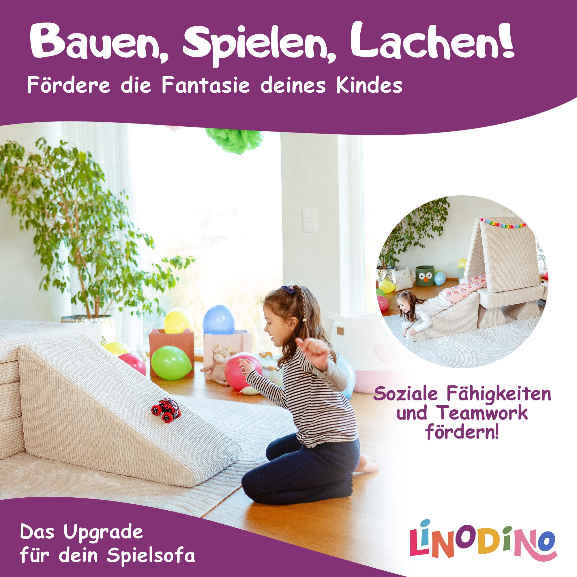 Linodino Kindersofa Rutsche – Spielsofa Add-on Slide Bauteil zur Erweiterung